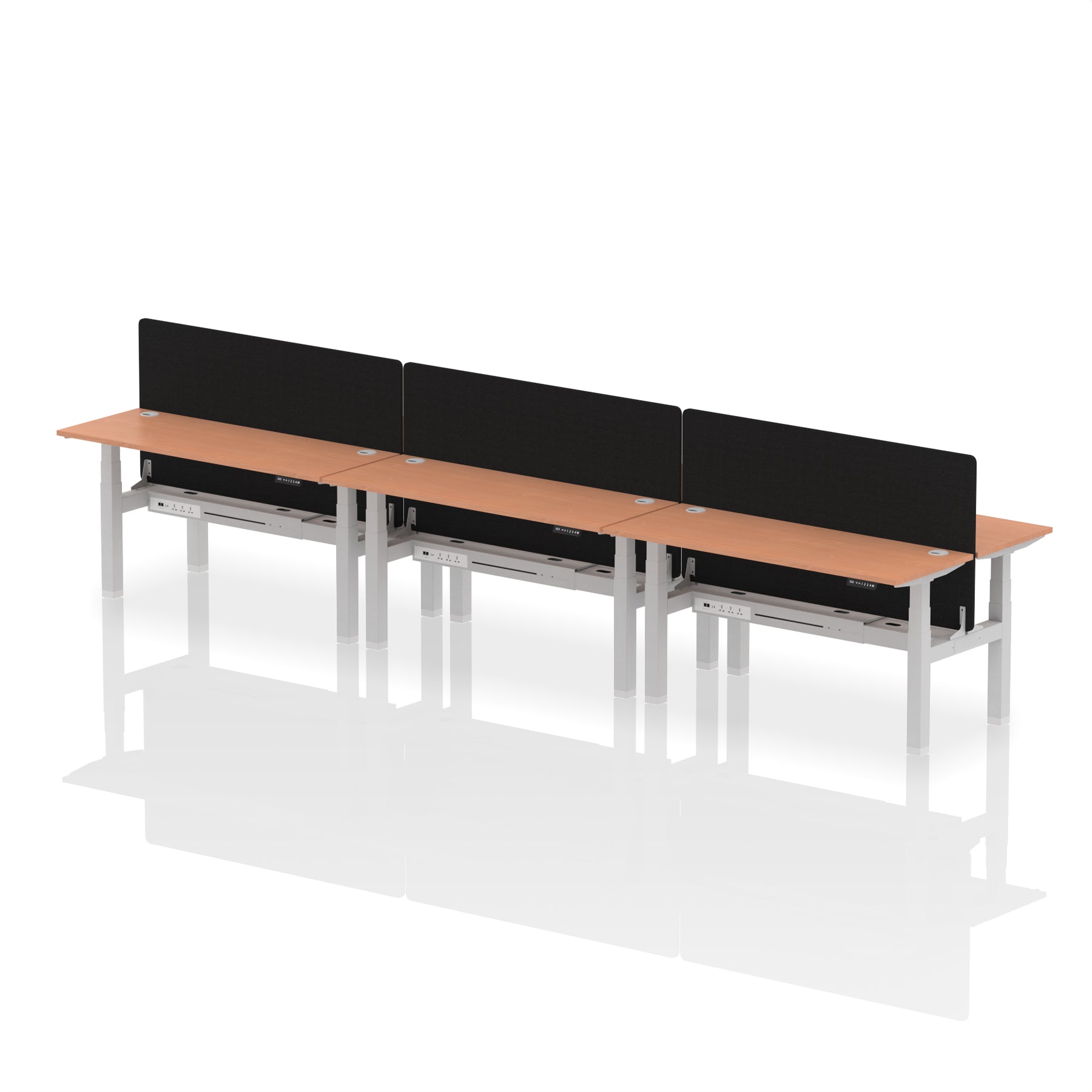 Air Back-to-Back Height Adjustable Bench Desk - 6 Person Black Screen dynamic  Desk Top  Beech Width 160cm