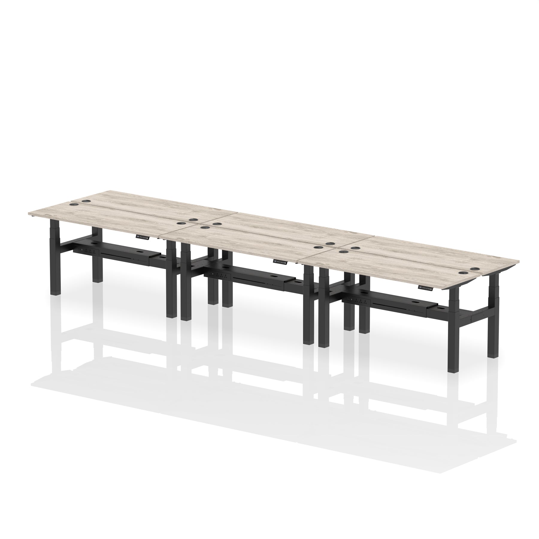 Air Back-to-Back Slimline Height Adjustable Bench Desk - 6 Person dynamic  Desk Top  Beech Width 160cm