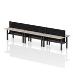 Air Back-to-Back Height Adjustable Bench Desk - 6 Person Black Screen dynamic  Desk Top  Grey Oak Width 160cm