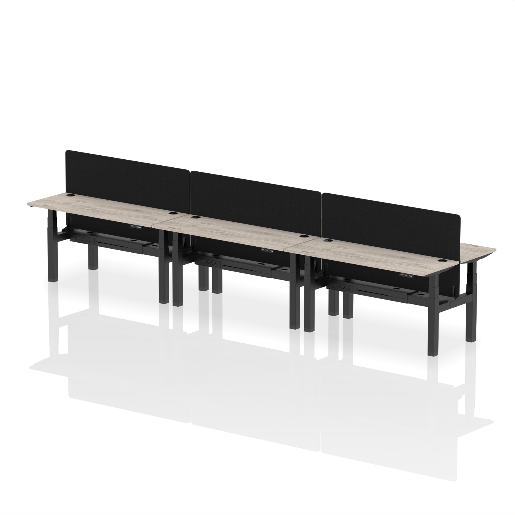 Air Back-to-Back Height Adjustable Bench Desk - 6 Person Black Screen dynamic  Desk Top  Grey Oak Width 160cm
