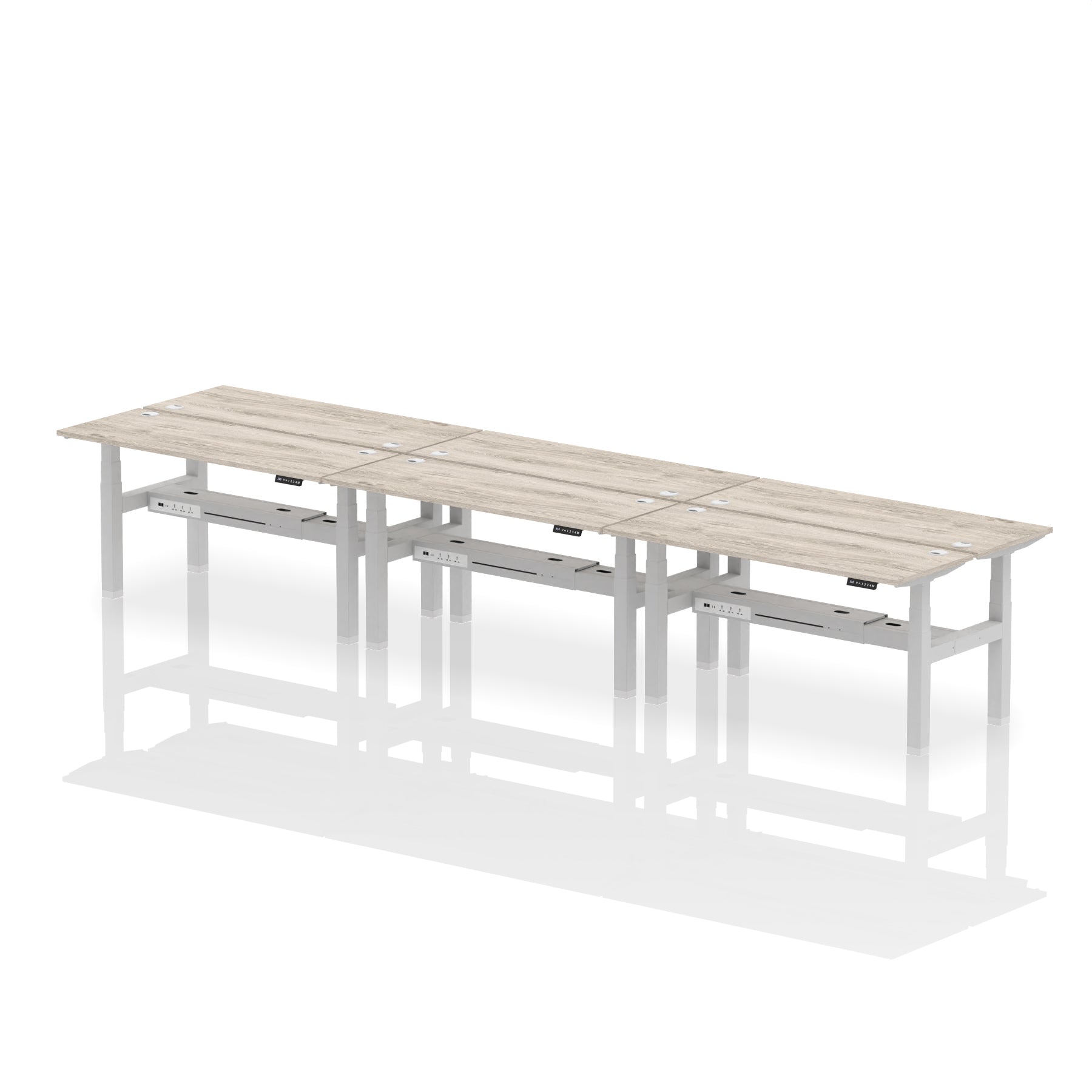 Air Back-to-Back Slimline Height Adjustable Bench Desk - 6 Person dynamic  Desk Top  Grey Oak Width 160cm