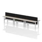 Air Back-to-Back Height Adjustable Bench Desk - 6 Person Black Screen dynamic  Desk Top  Grey Oak Width 160cm
