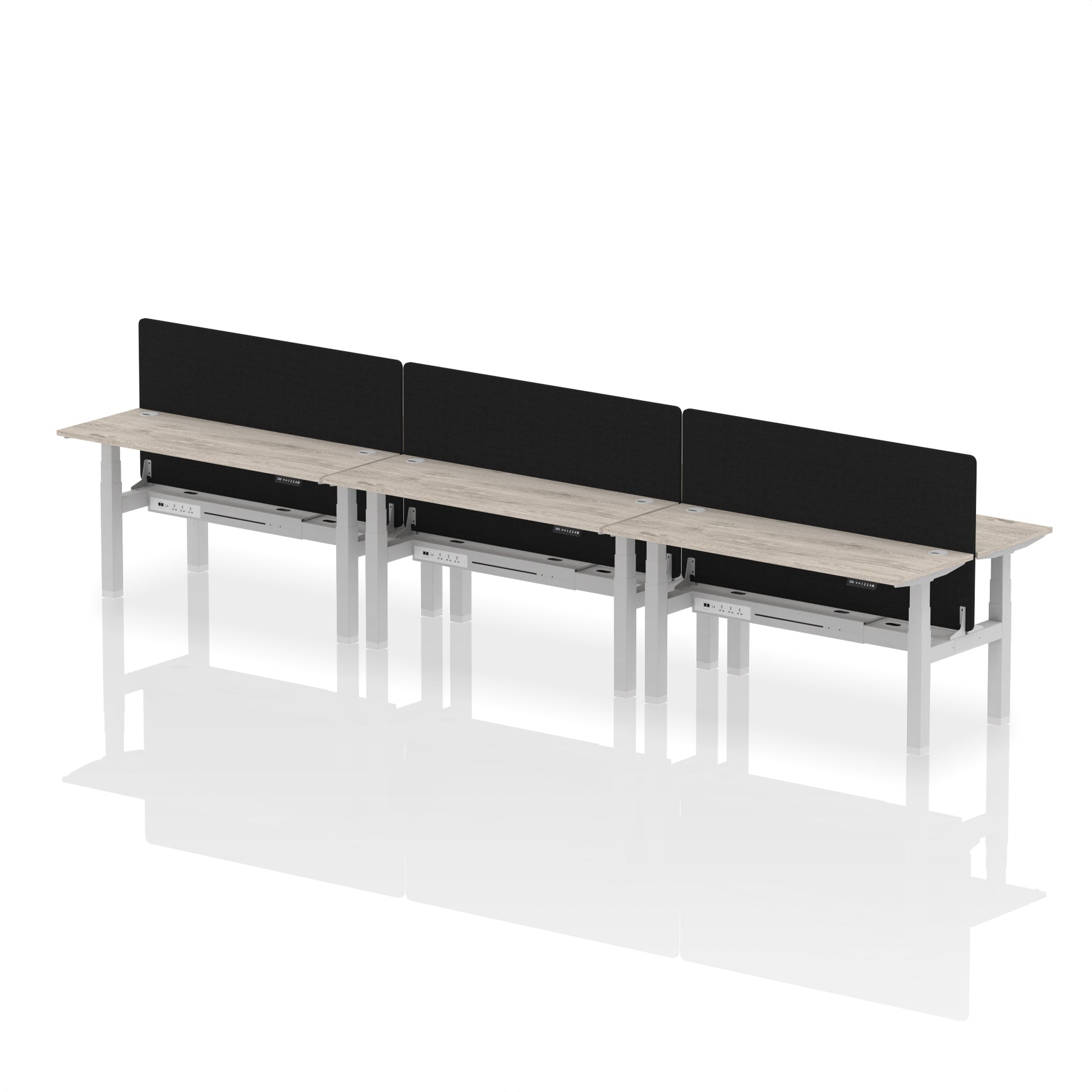 Air Back-to-Back Height Adjustable Bench Desk - 6 Person Black Screen dynamic  Desk Top  Grey Oak Width 160cm