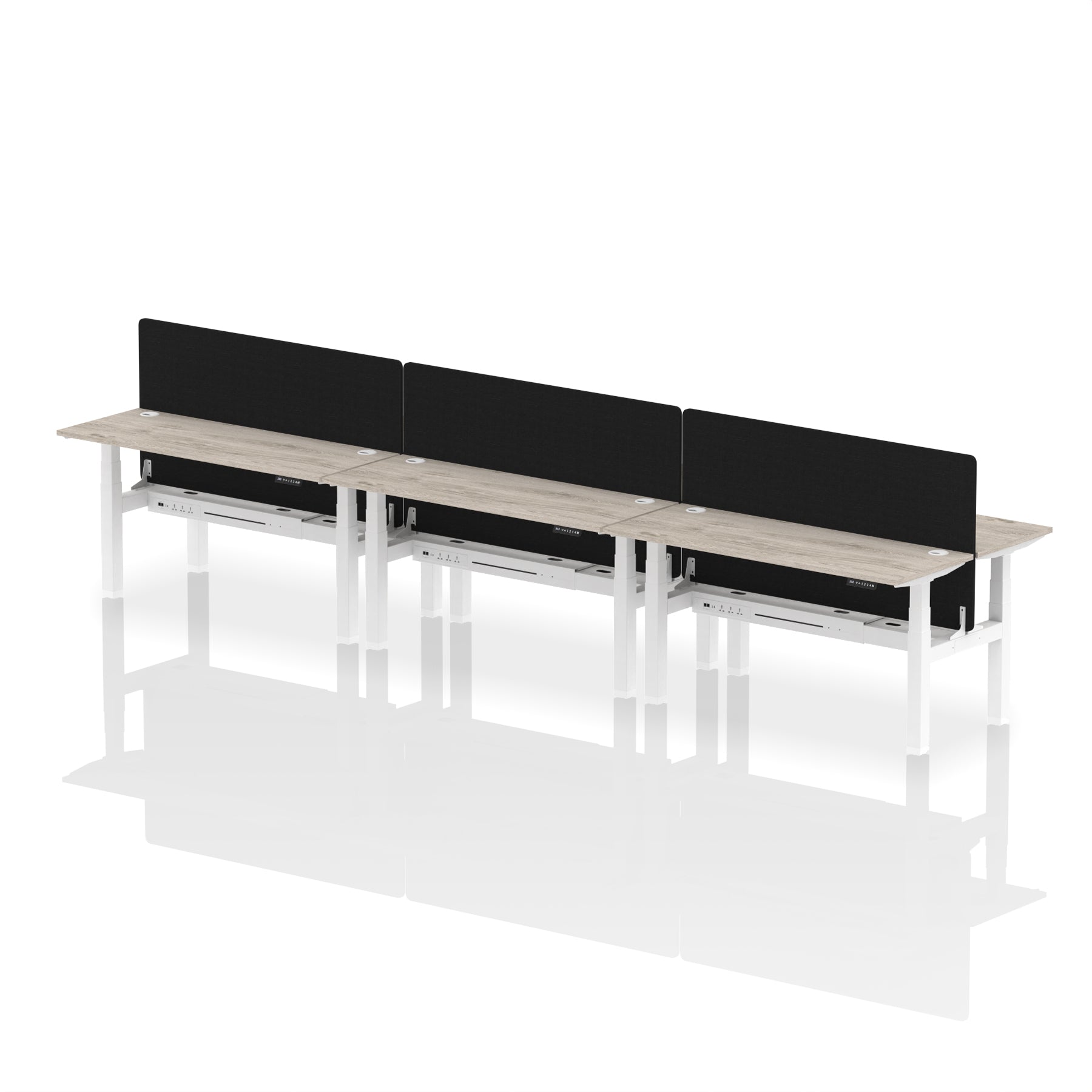 Air Back-to-Back Height Adjustable Bench Desk - 6 Person Black Screen dynamic  Desk Top  Grey Oak Width 160cm