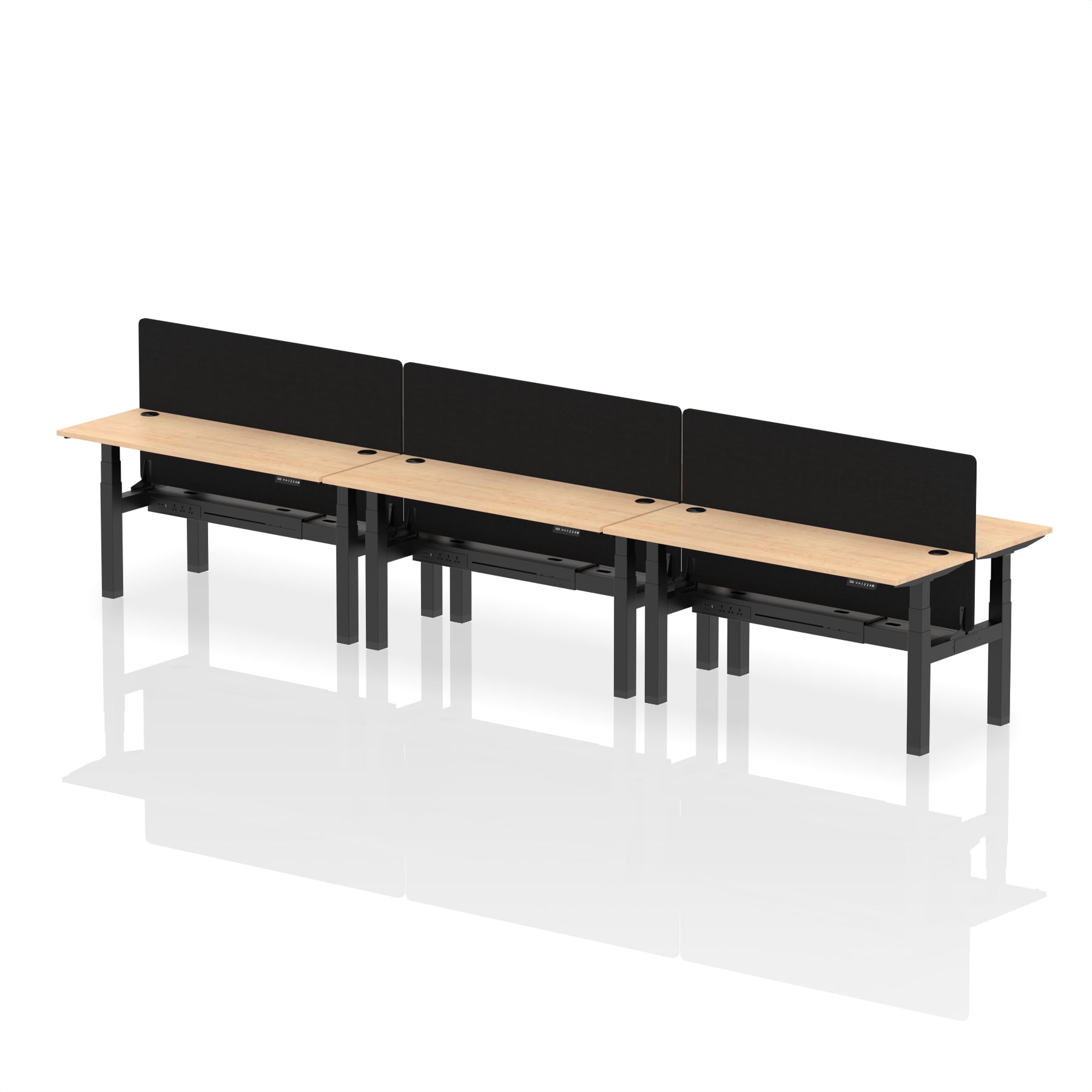 Air Back-to-Back Height Adjustable Bench Desk - 6 Person Black Screen dynamic  Desk Top  Maple Width 160cm
