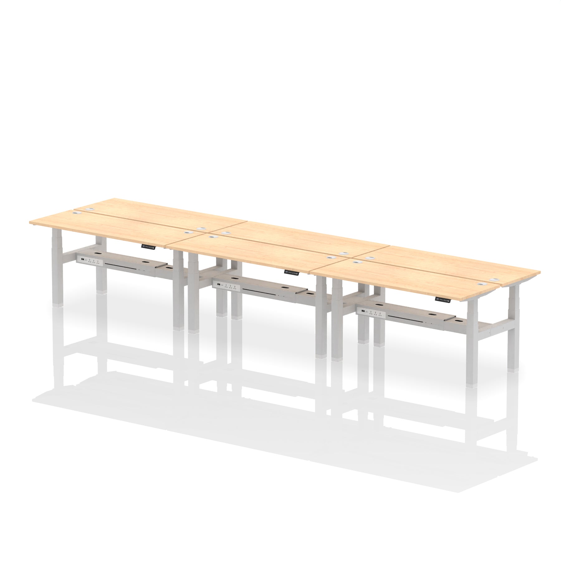 Air Back-to-Back Slimline Height Adjustable Bench Desk - 6 Person dynamic  Desk Top  Grey Oak Width 160cm