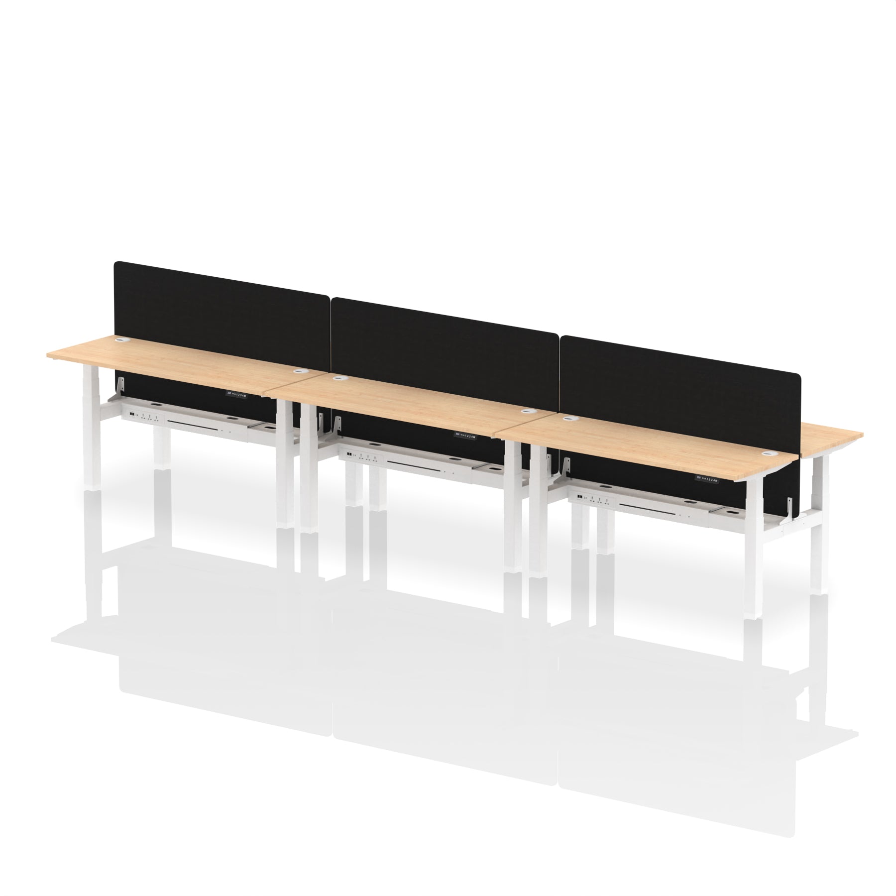 Air Back-to-Back Height Adjustable Bench Desk - 6 Person Black Screen dynamic  Desk Top  Maple Width 160cm