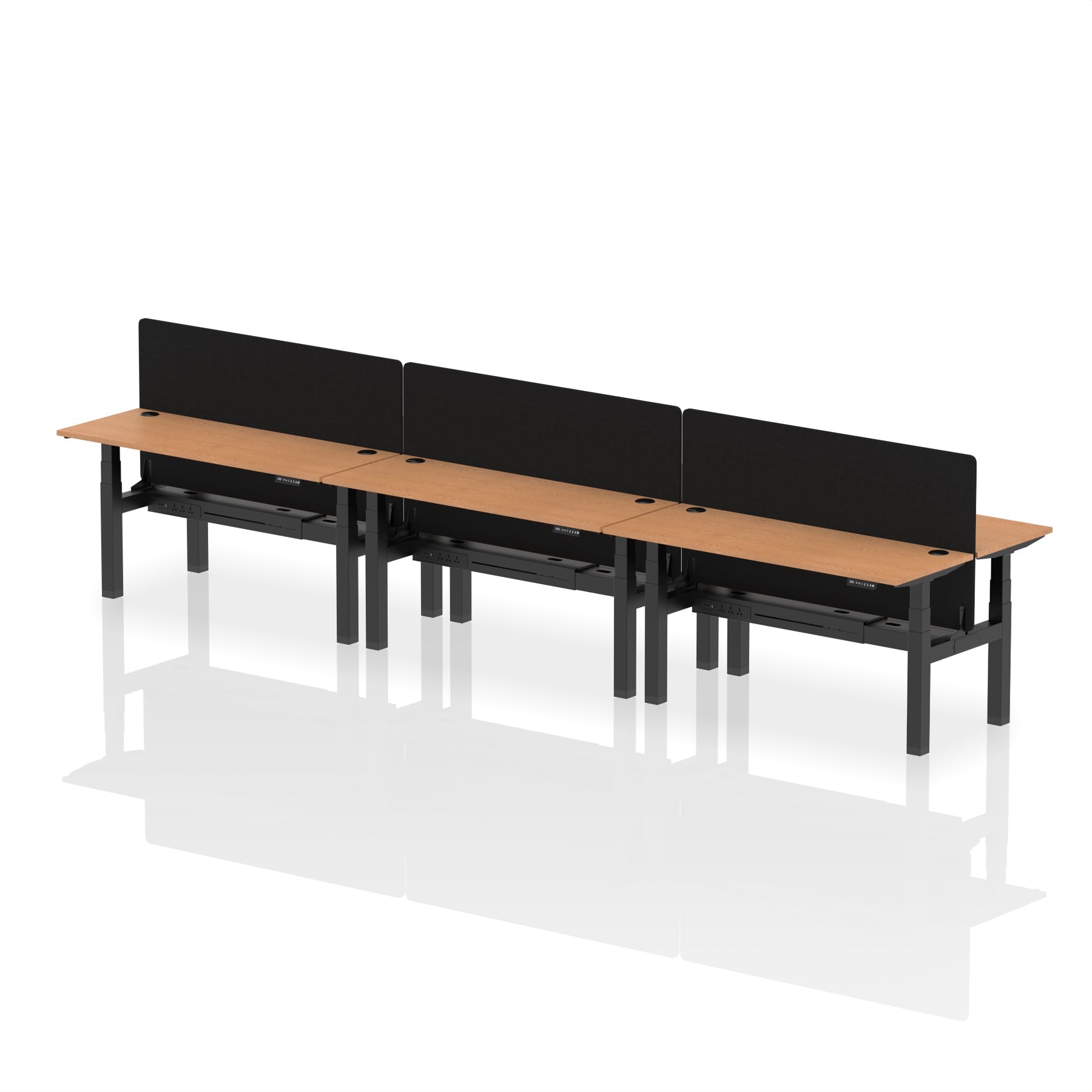 Air Back-to-Back Height Adjustable Bench Desk - 6 Person Black Screen dynamic  Desk Top  Oak Width 160cm