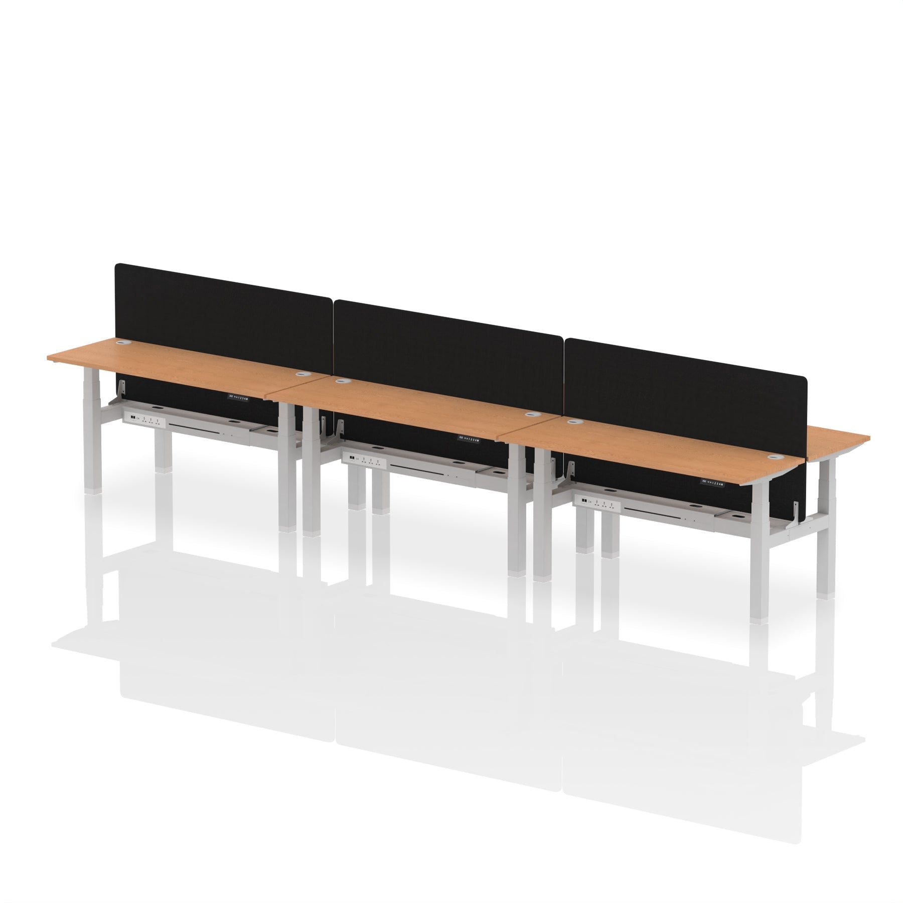 Air Back-to-Back Height Adjustable Bench Desk - 6 Person Black Screen dynamic  Desk Top  Oak Width 160cm