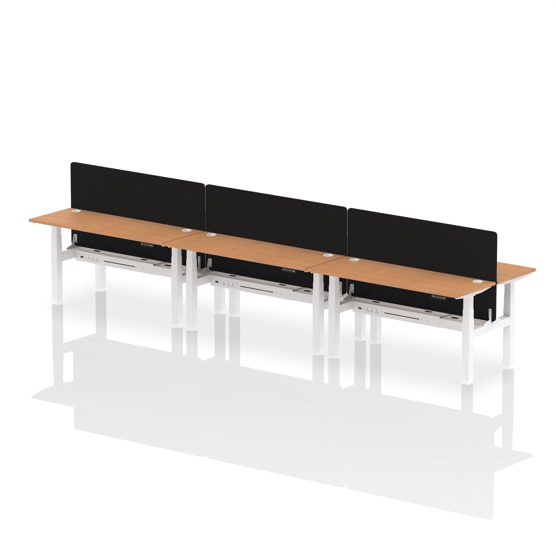 Air Back-to-Back Height Adjustable Bench Desk - 6 Person Black Screen dynamic  Desk Top  Oak Width 160cm