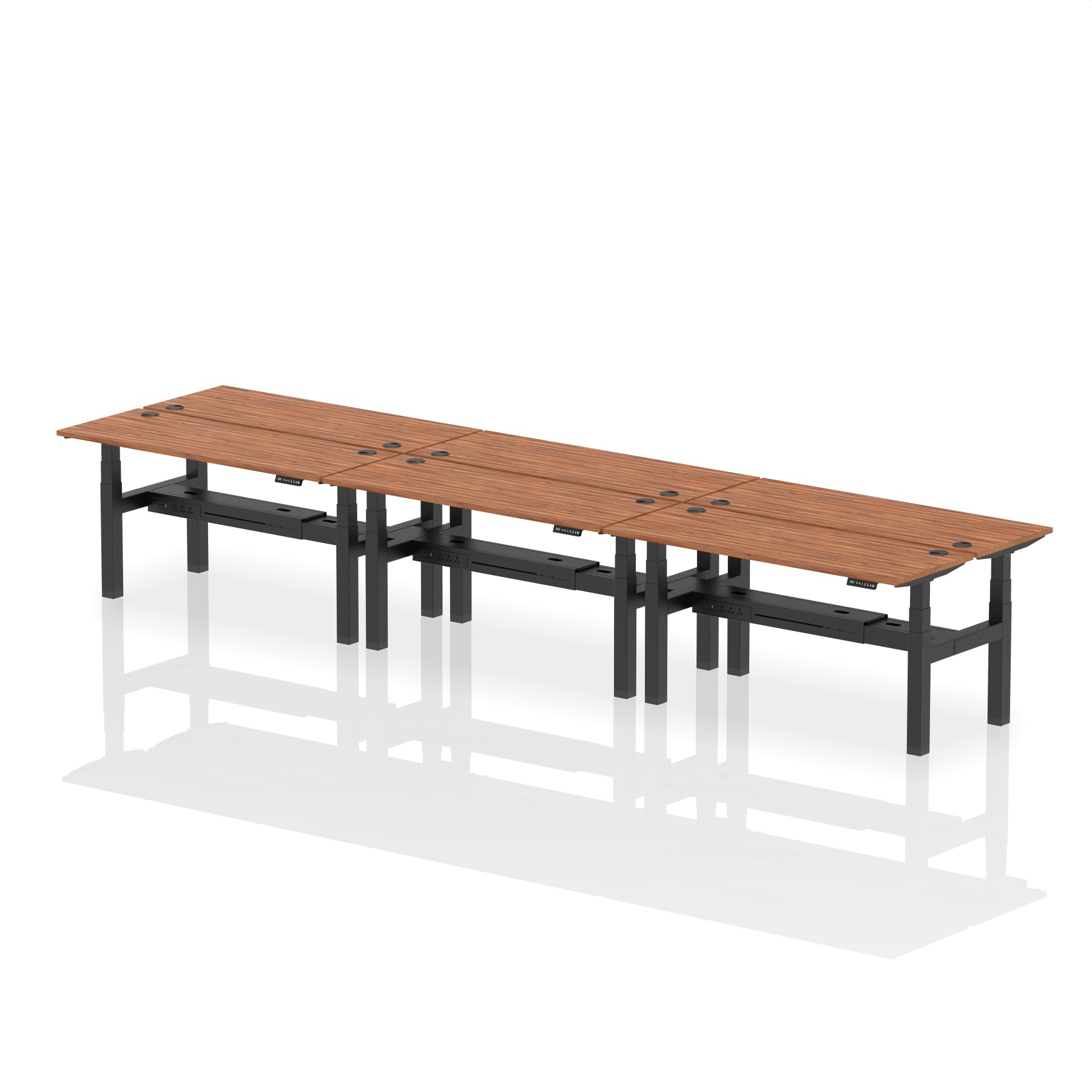 Air Back-to-Back Slimline Height Adjustable Bench Desk - 6 Person dynamic  Desk Top  Oak Width 160cm