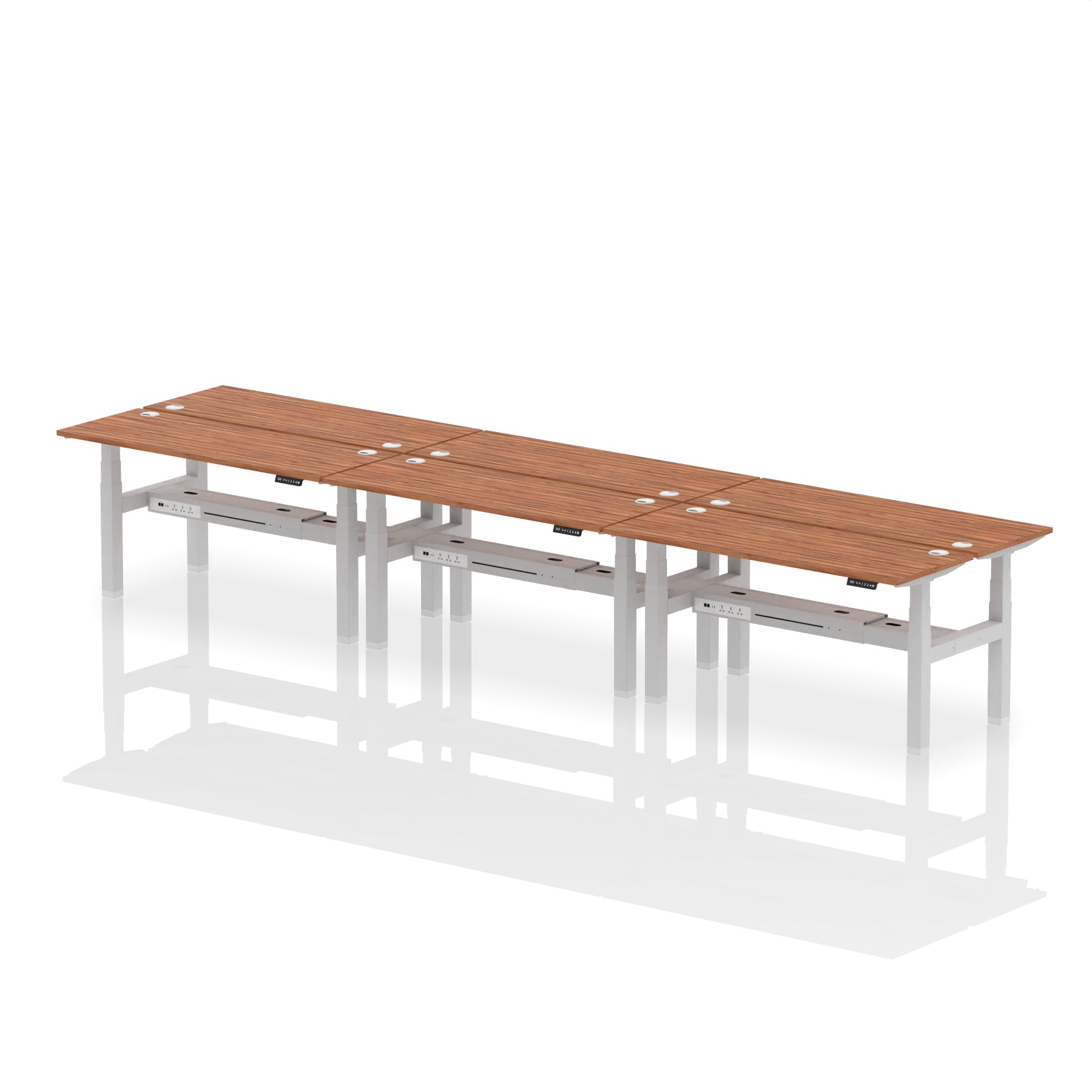 Air Back-to-Back Slimline Height Adjustable Bench Desk - 6 Person dynamic  Desk Top  Oak Width 160cm