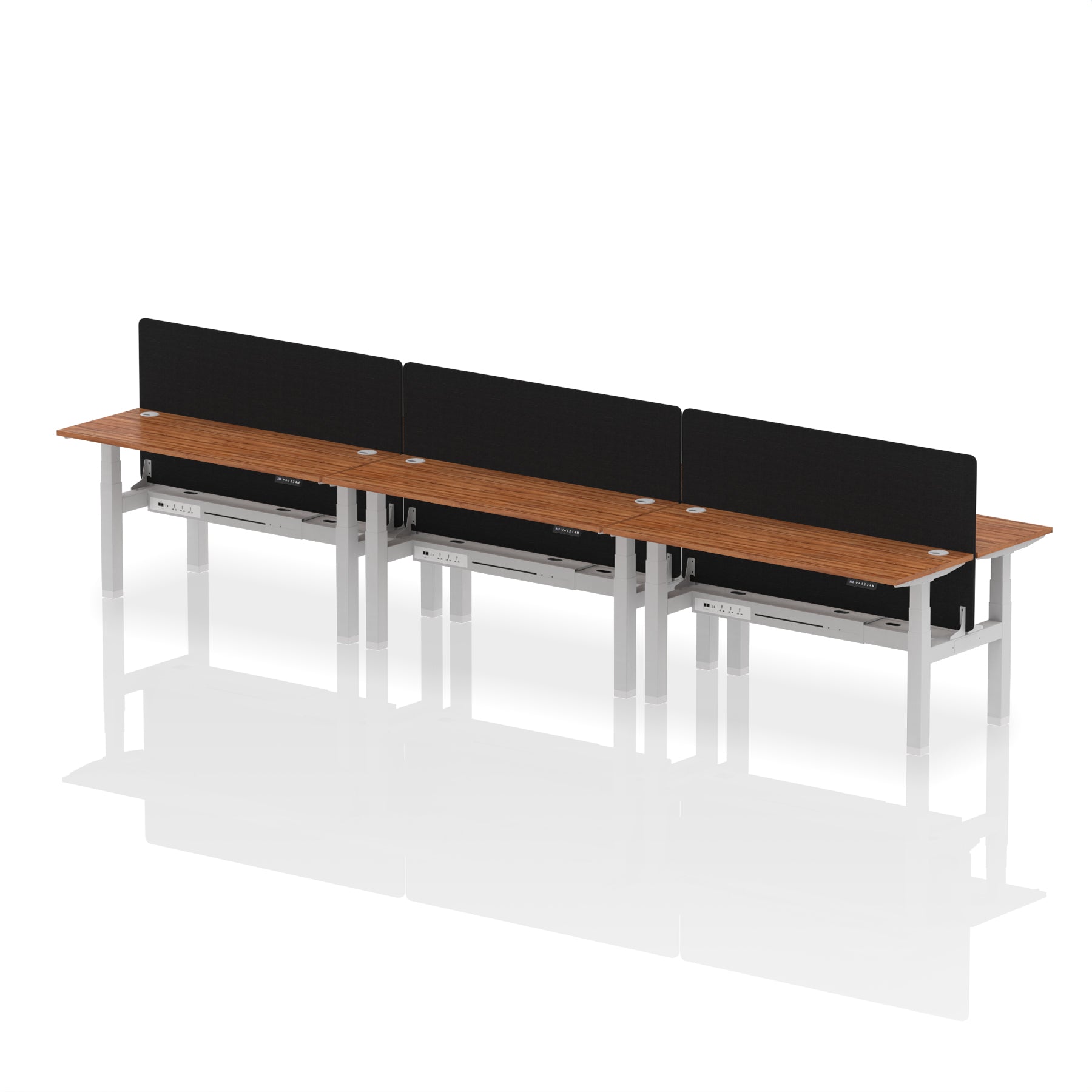 Air Back-to-Back Height Adjustable Bench Desk - 6 Person Black Screen dynamic  Desk Top  Walnut Width 160cm
