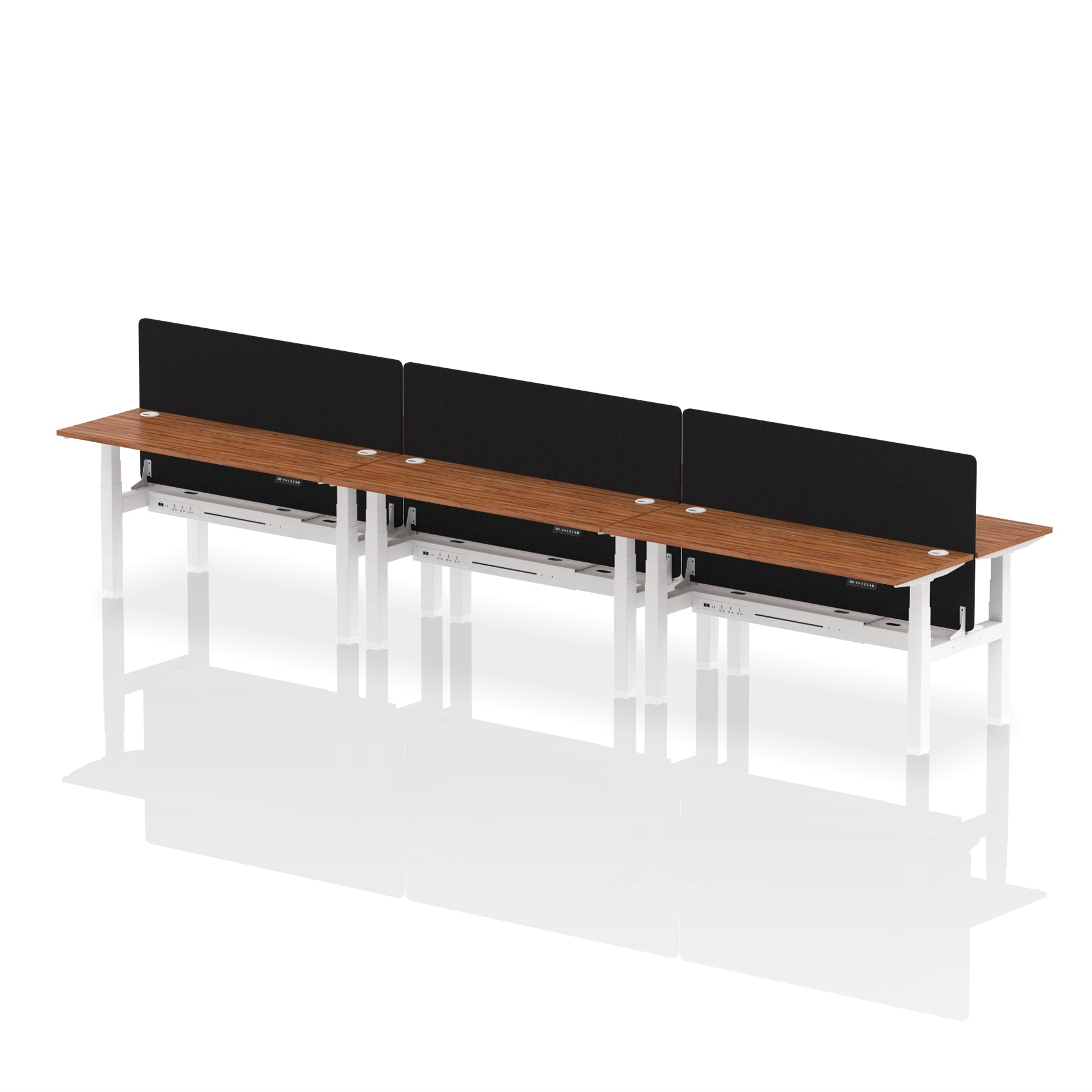 Air Back-to-Back Height Adjustable Bench Desk - 6 Person Black Screen dynamic  Desk Top  Walnut Width 160cm