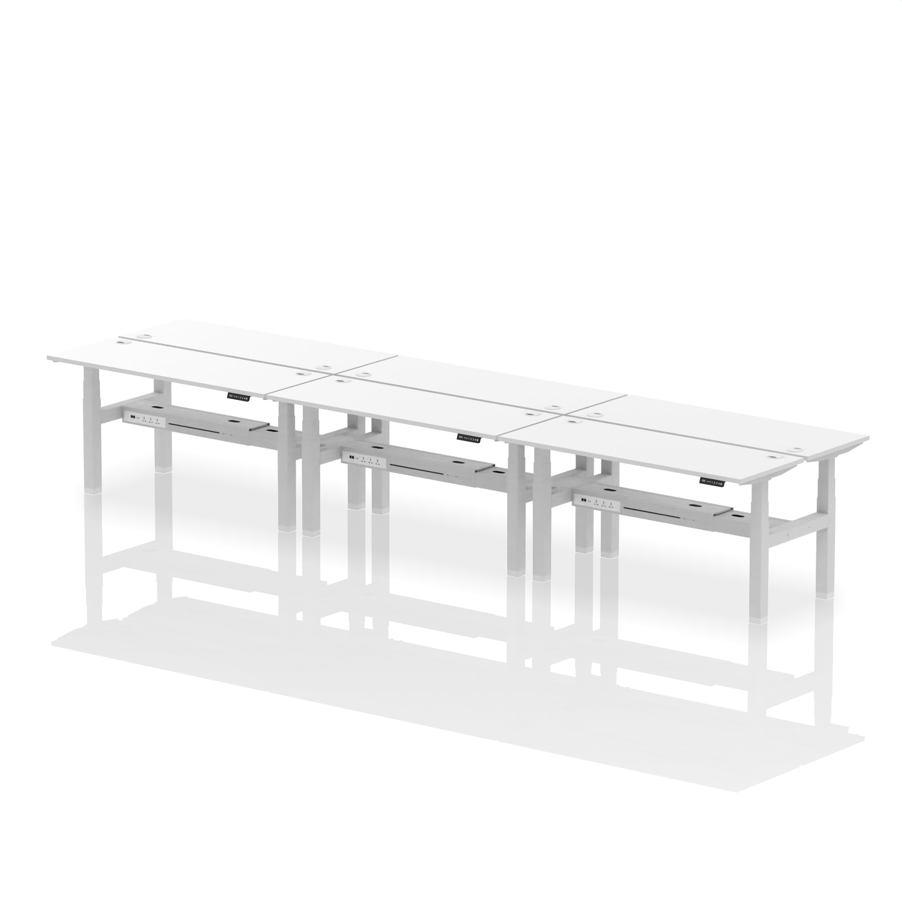 Air Back-to-Back Slimline Height Adjustable Bench Desk - 6 Person dynamic  Desk Top  Walnut Width 160cm