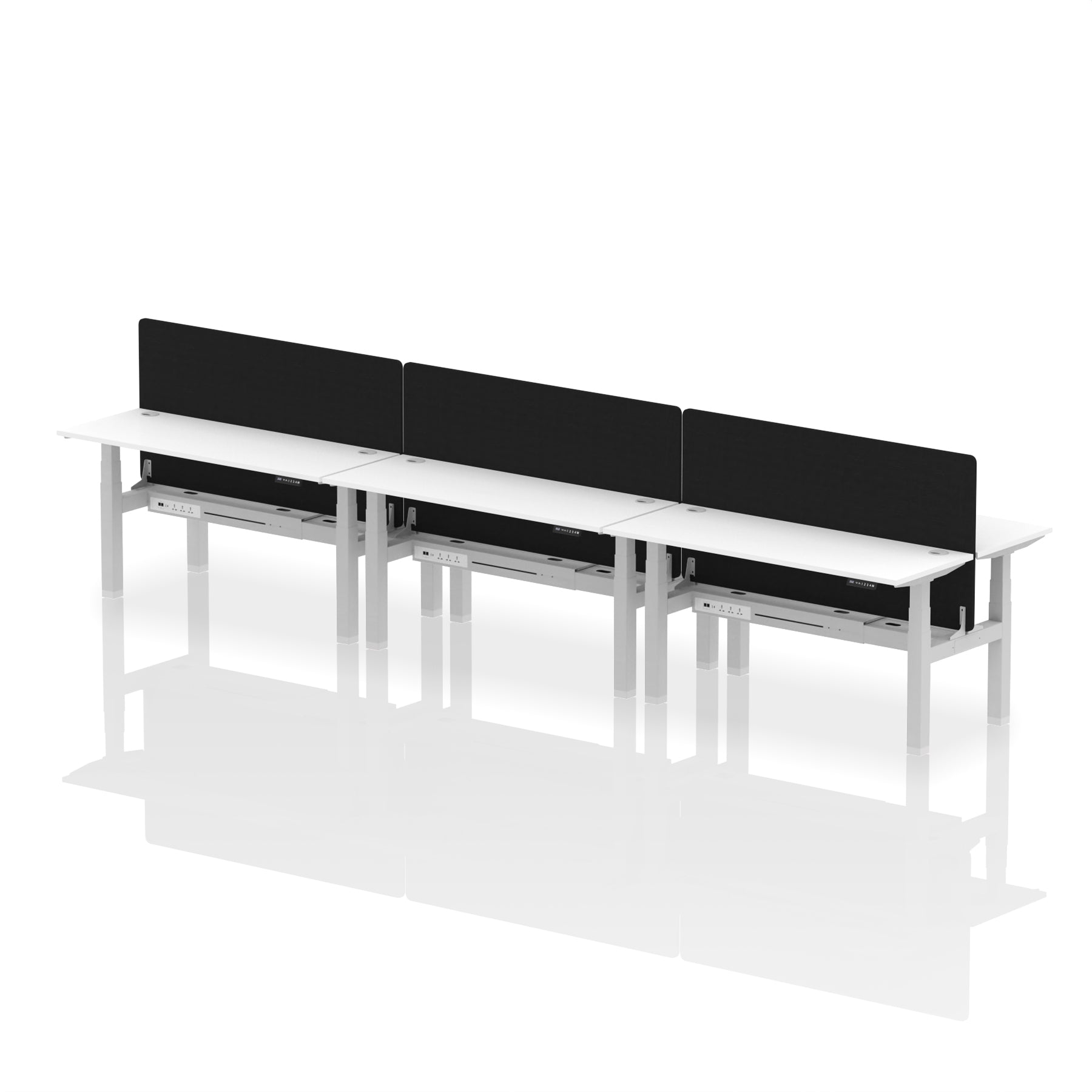 Air Back-to-Back Height Adjustable Bench Desk - 6 Person Black Screen dynamic  Desk Top  White Width 160cm