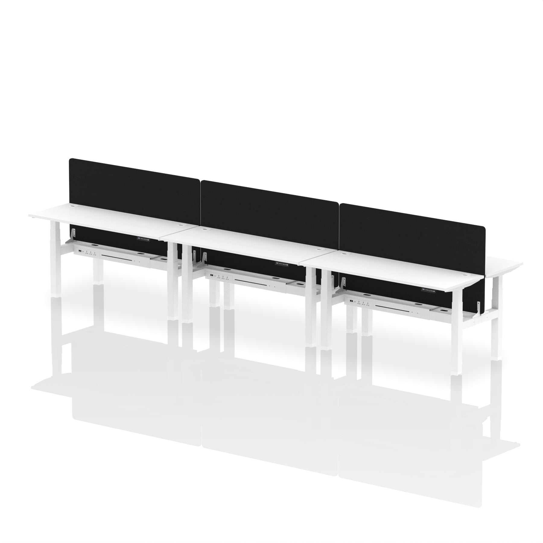 Air Back-to-Back Height Adjustable Bench Desk - 6 Person Black Screen dynamic  Desk Top  White Width 160cm