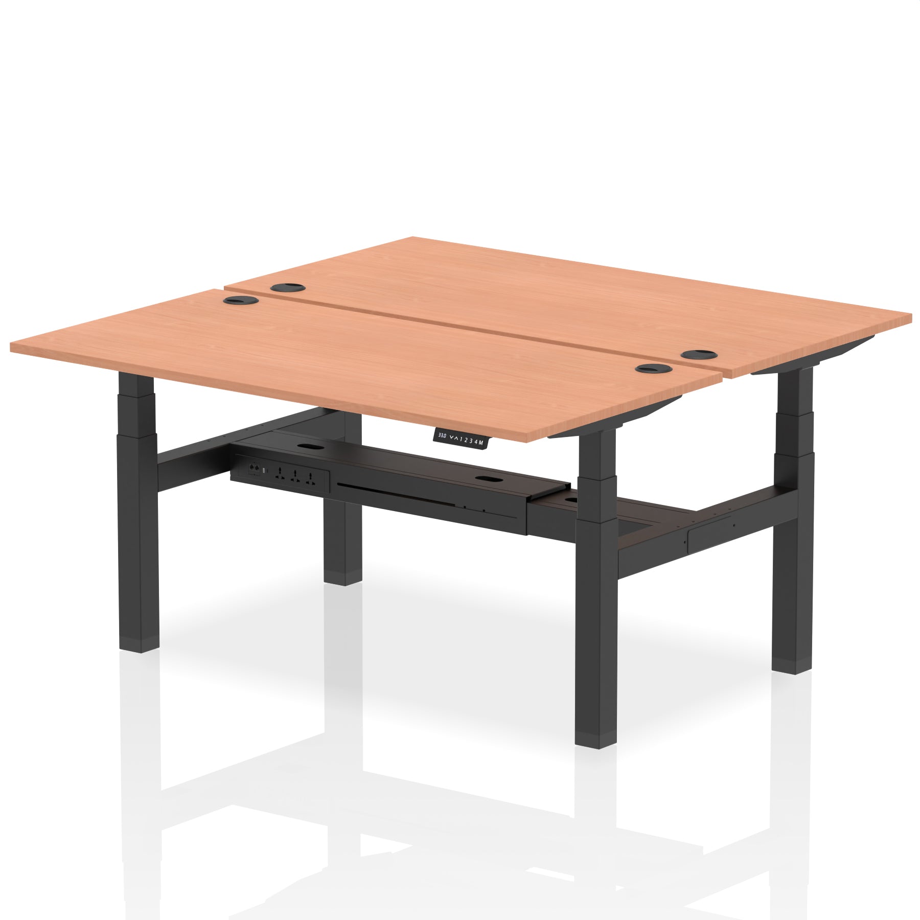 Air Back-to-Back Height Adjustable Bench Desk - 2 Person dynamic  Desk Top  Beech Width 160cm