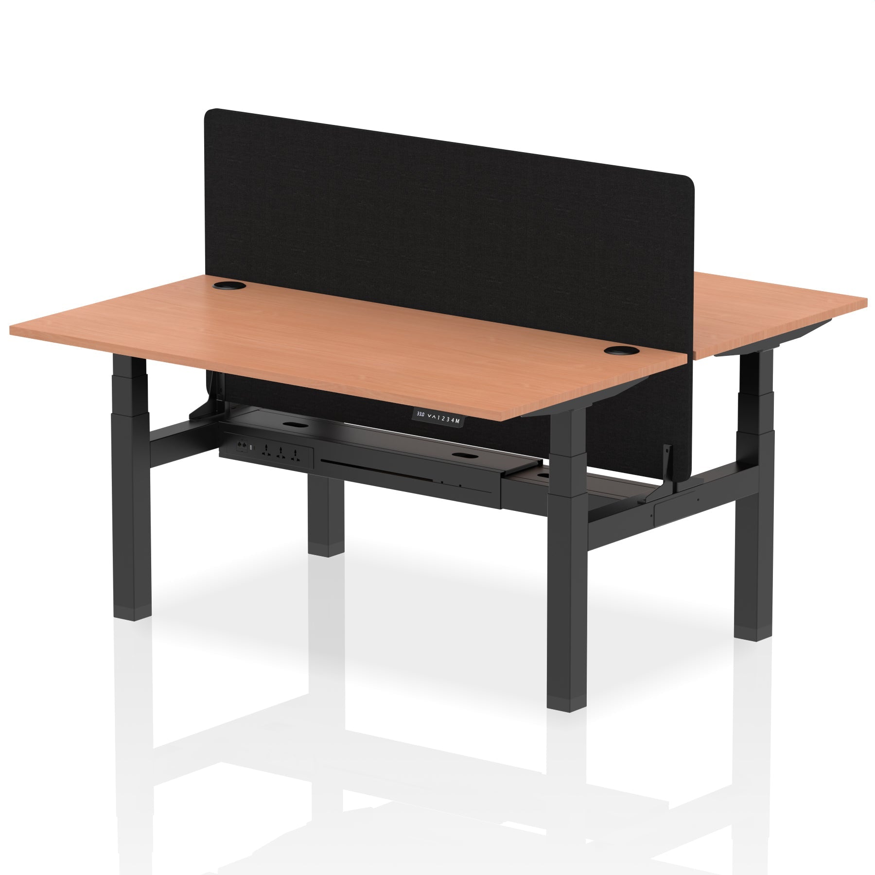 Air Back-to-Back Height Adjustable Bench Desk - 2 Person with Black Straight Screen dynamic  Desk Top  Beech Width 160cm