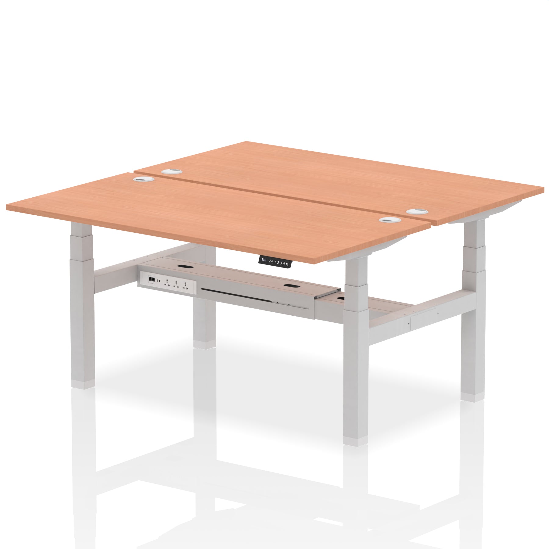 Air Back-to-Back Height Adjustable Bench Desk - 2 Person dynamic  Desk Top  Beech Width 160cm