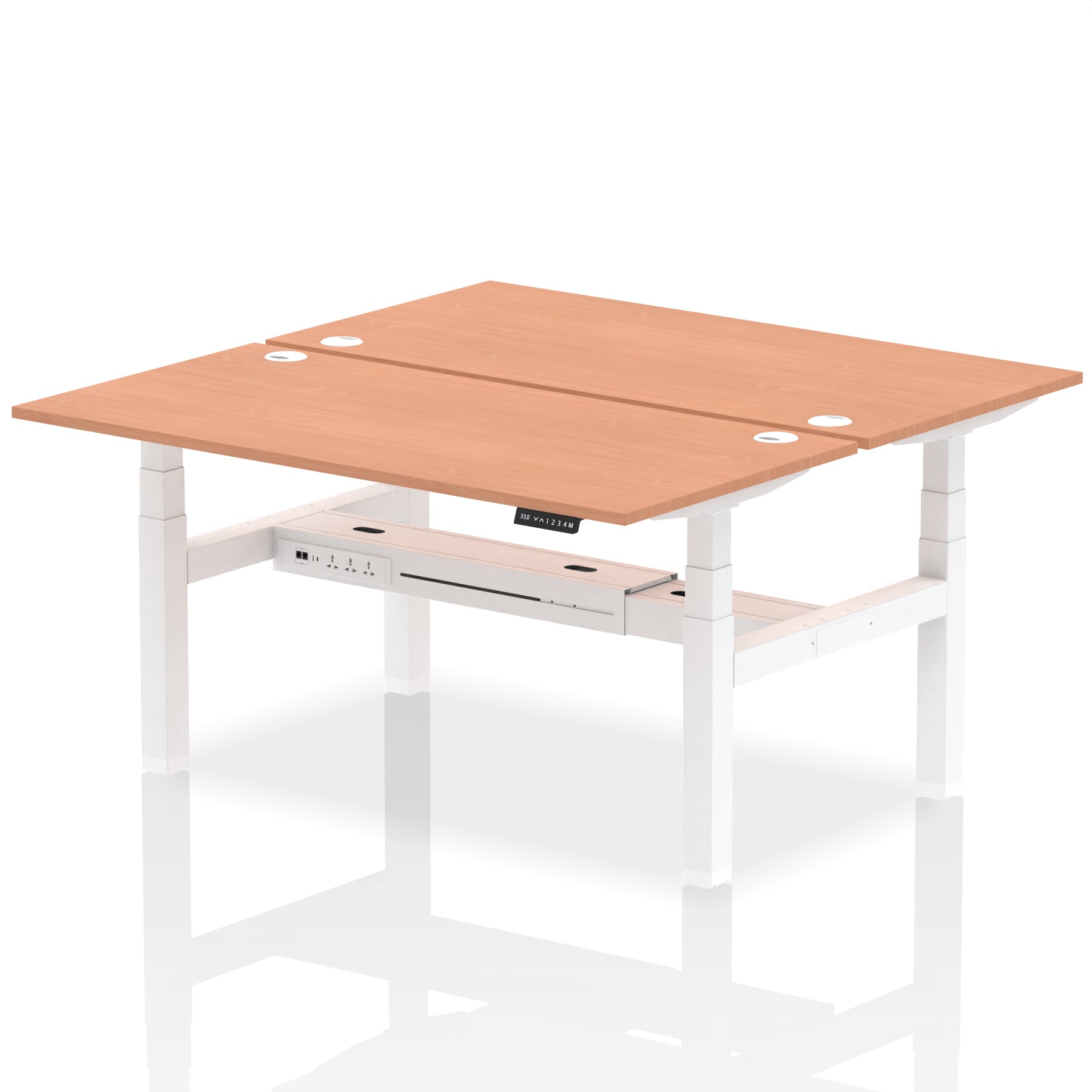 Air Back-to-Back Height Adjustable Bench Desk - 2 Person dynamic  Desk Top  Beech Width 160cm