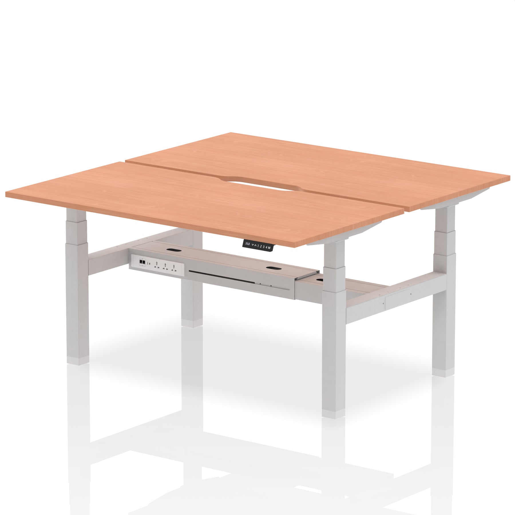 Air Back-to-Back Scalloped Edge Height Adjustable Bench Desk - 2 Person dynamic  Desk Top  Beech Width 160cm