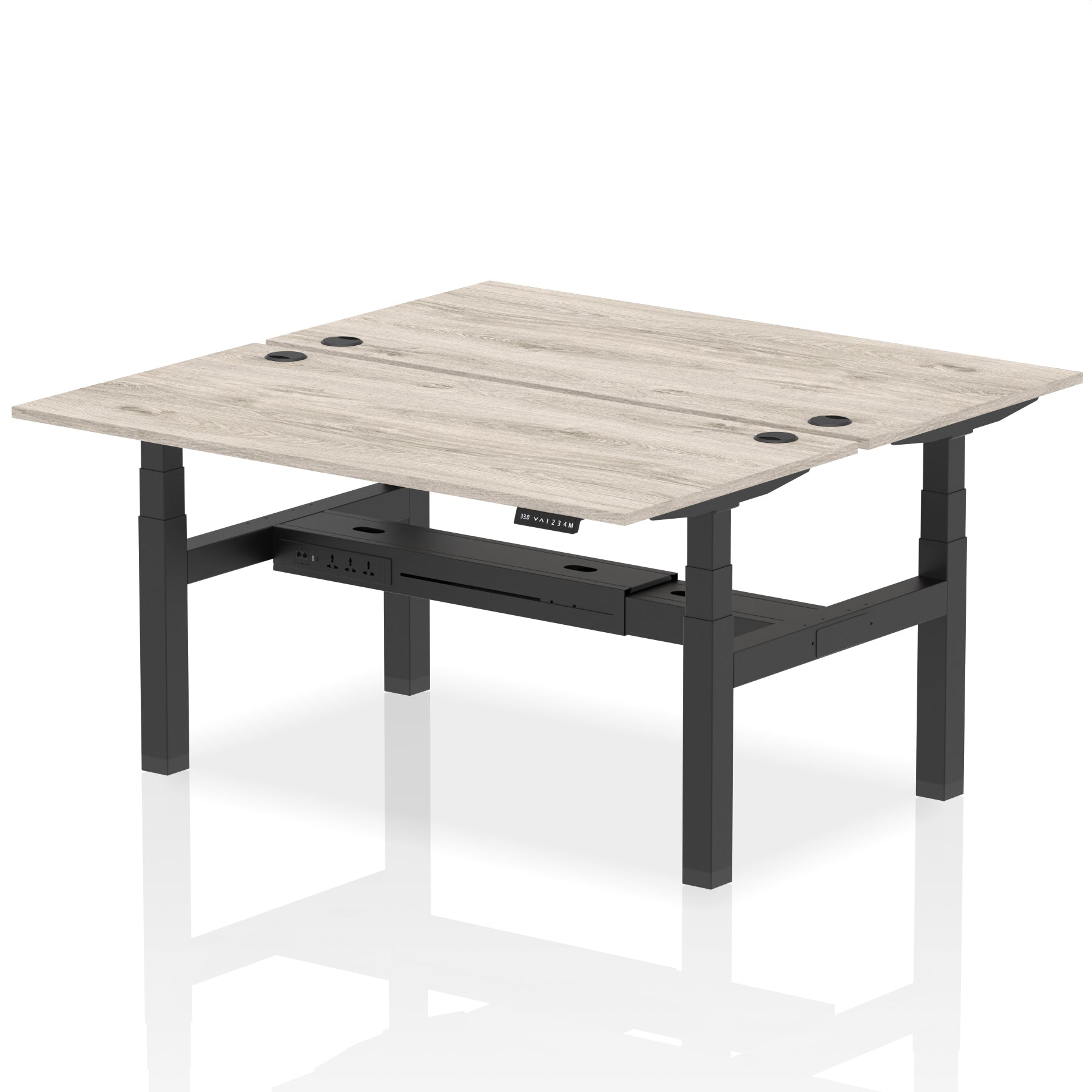 Air Back-to-Back Height Adjustable Bench Desk - 2 Person dynamic  Desk Top  Grey Oak Width 160cm