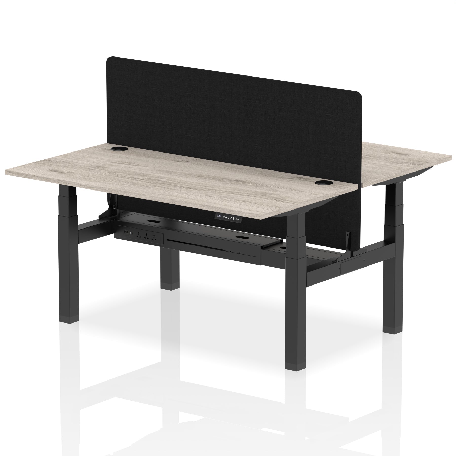 Air Back-to-Back Height Adjustable Bench Desk - 2 Person Black Screen dynamic  Desk Top  Grey Oak Width 160cm