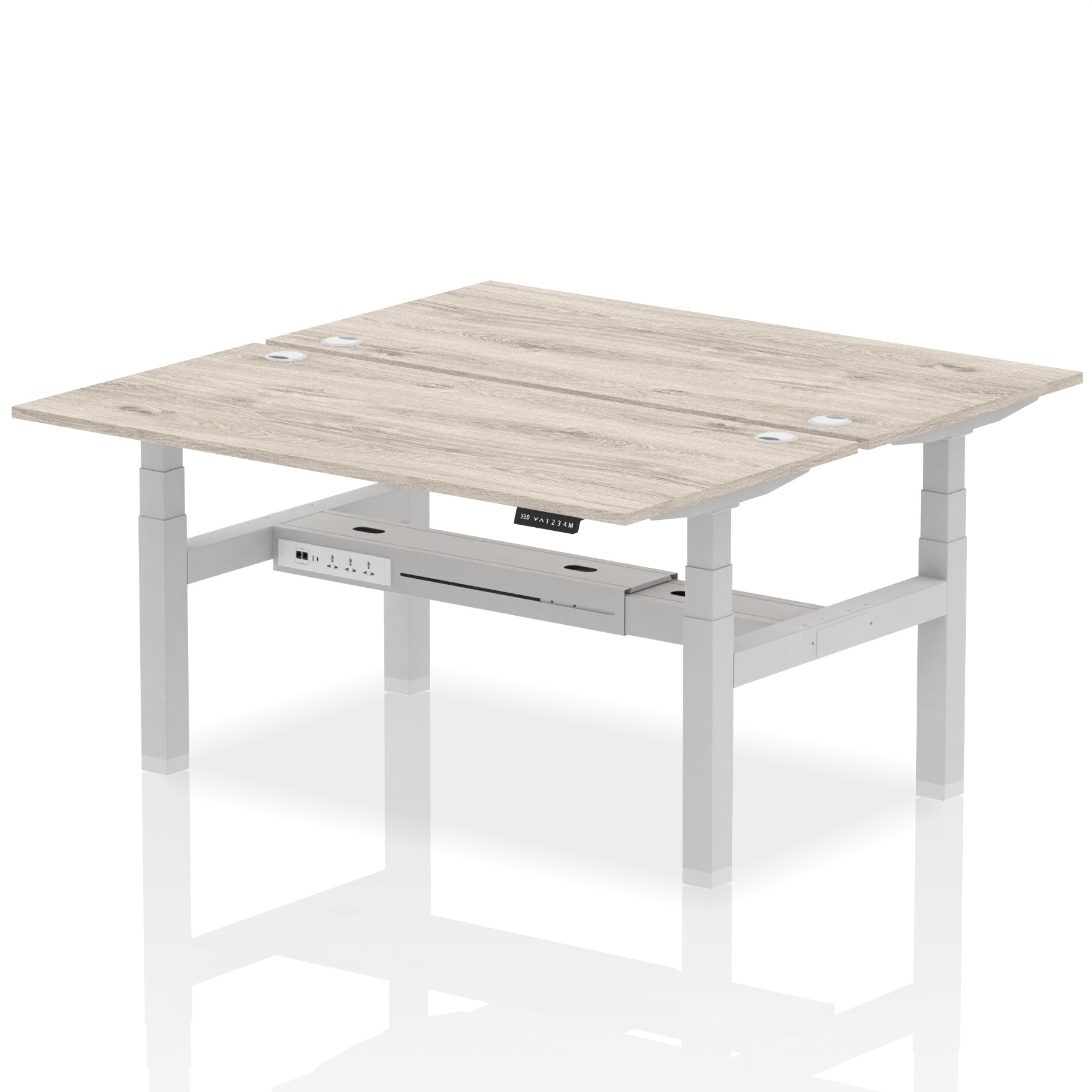 Air Back-to-Back Height Adjustable Bench Desk - 2 Person dynamic  Desk Top  Grey Oak Width 160cm
