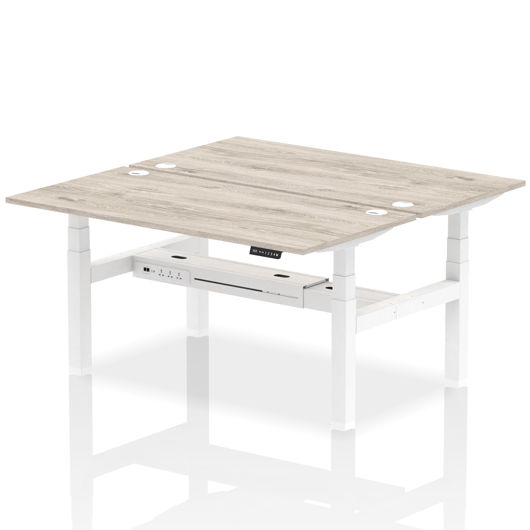 Air Back-to-Back Height Adjustable Bench Desk - 2 Person dynamic  Desk Top  Grey Oak Width 160cm