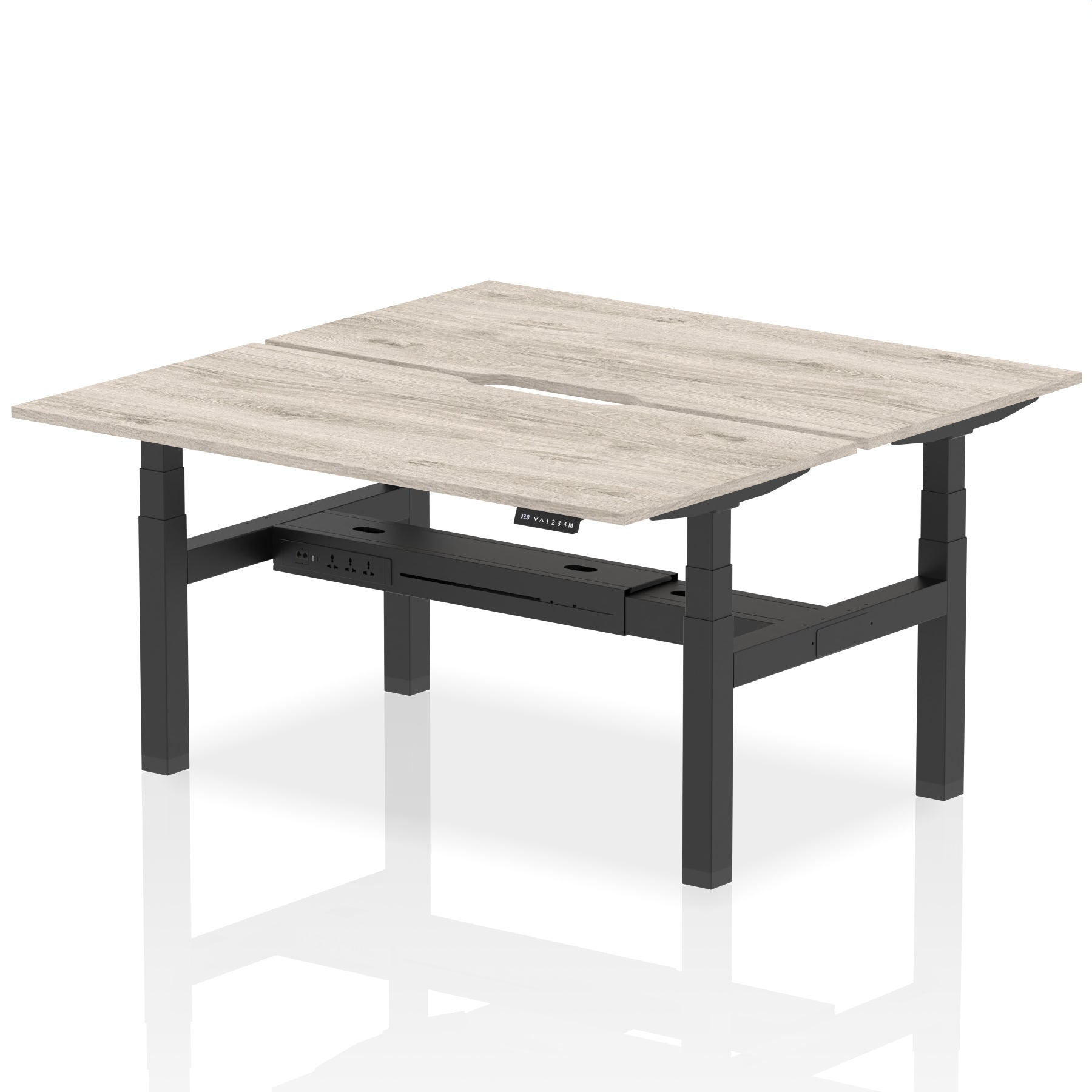 Air Back-to-Back Scalloped Edge Height Adjustable Bench Desk - 2 Person dynamic  Desk Top  Grey Oak Width 160cm