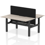 Air Back-to-Back curve Edge Height Adjustable Bench Desk - 2 Person Black Screen dynamic  Desk Top  Grey Oak Width 160cm