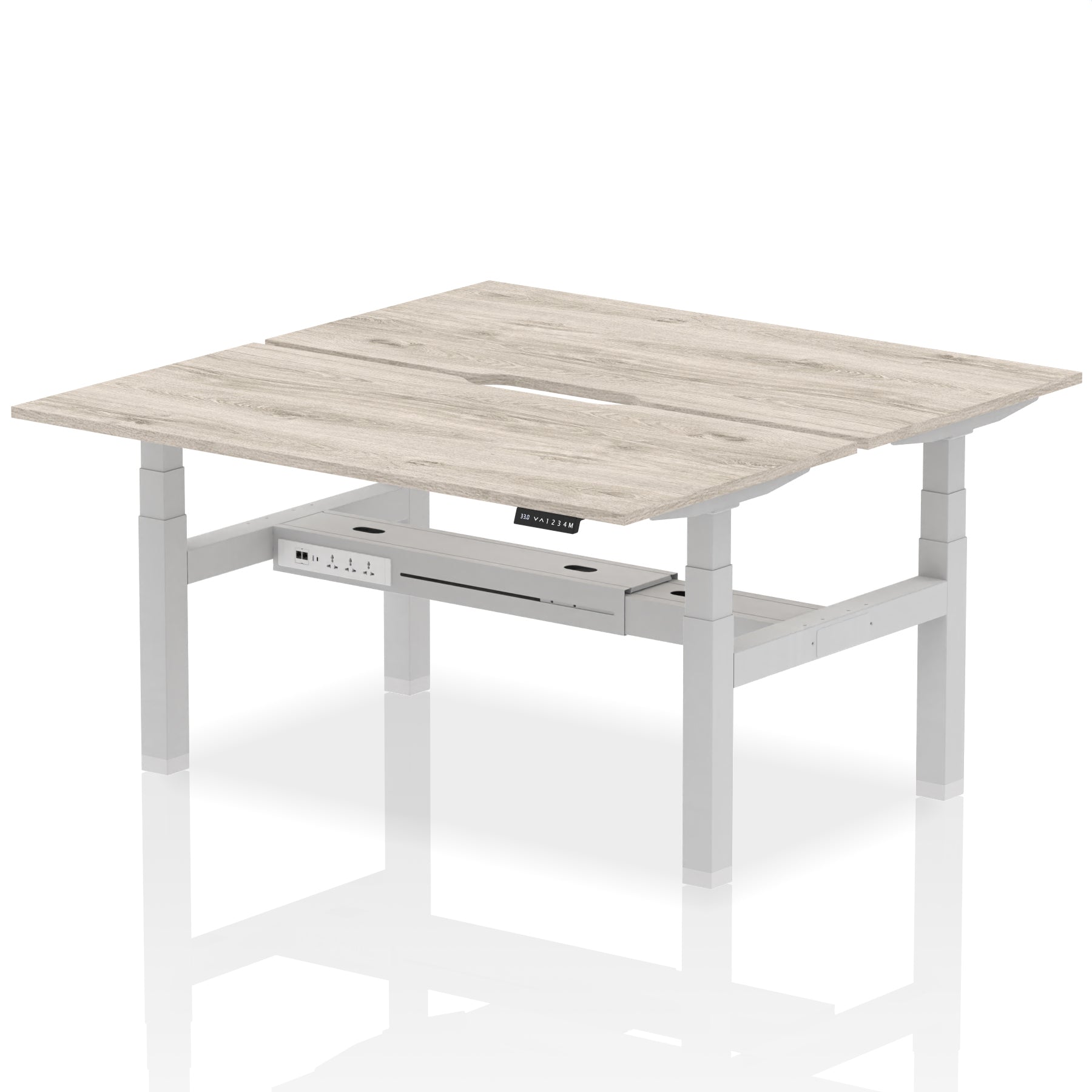Air Back-to-Back Scalloped Edge Height Adjustable Bench Desk - 2 Person dynamic  Desk Top  Grey Oak Width 160cm