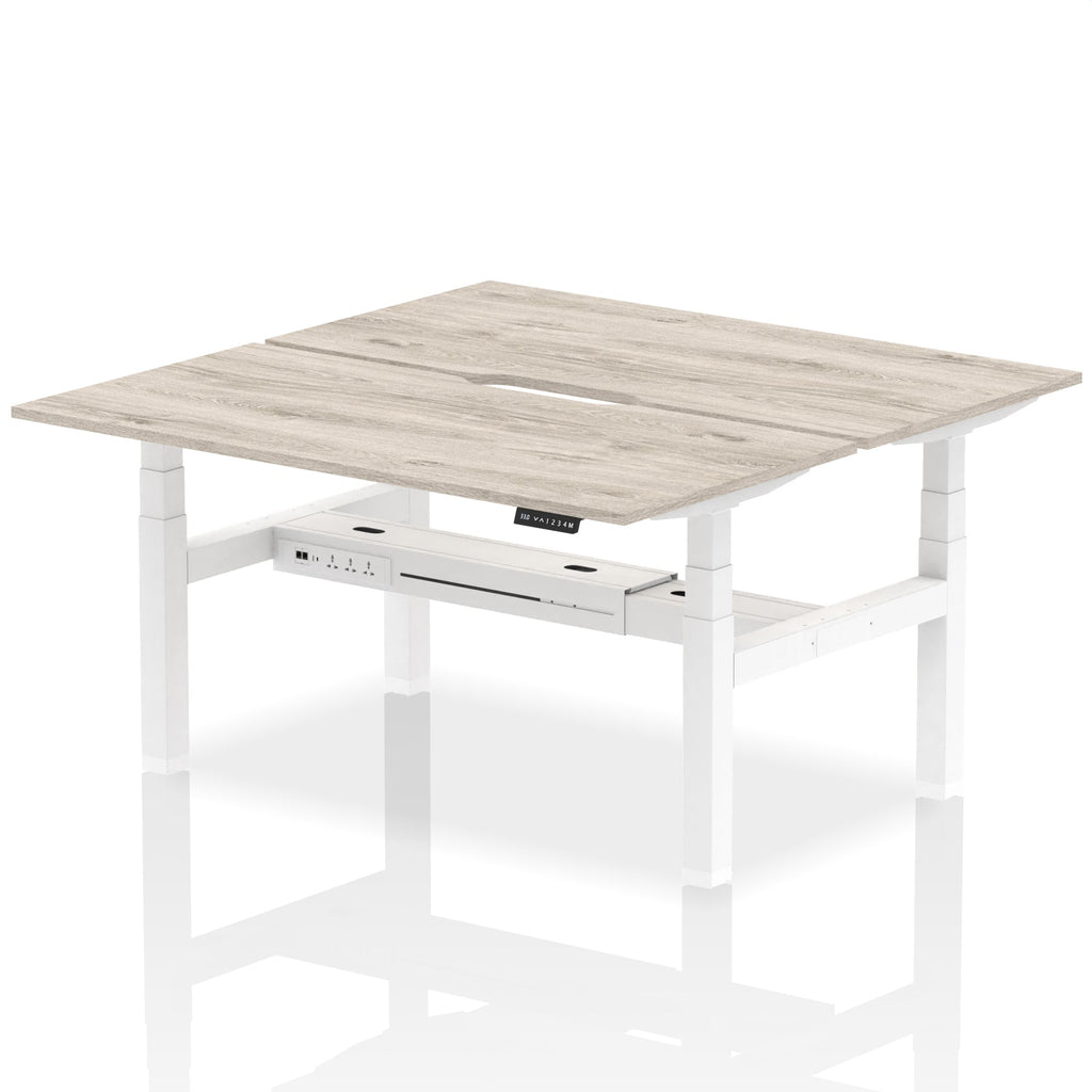 Air Back-to-Back Scalloped Edge Height Adjustable Bench Desk - 2 Person dynamic  Desk Top  Grey Oak Width 160cm