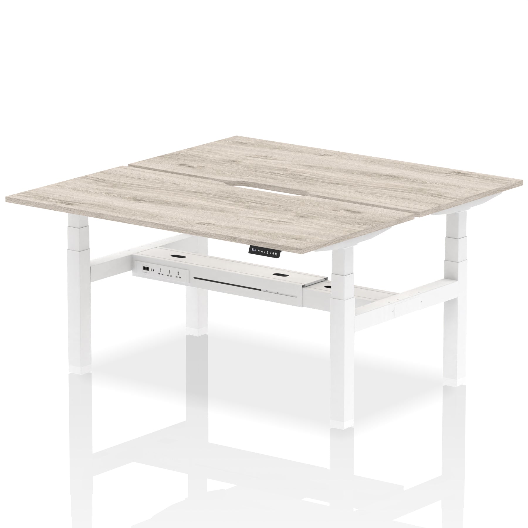 Air Back-to-Back Scalloped Edge Height Adjustable Bench Desk - 2 Person dynamic  Desk Top  Grey Oak Width 160cm