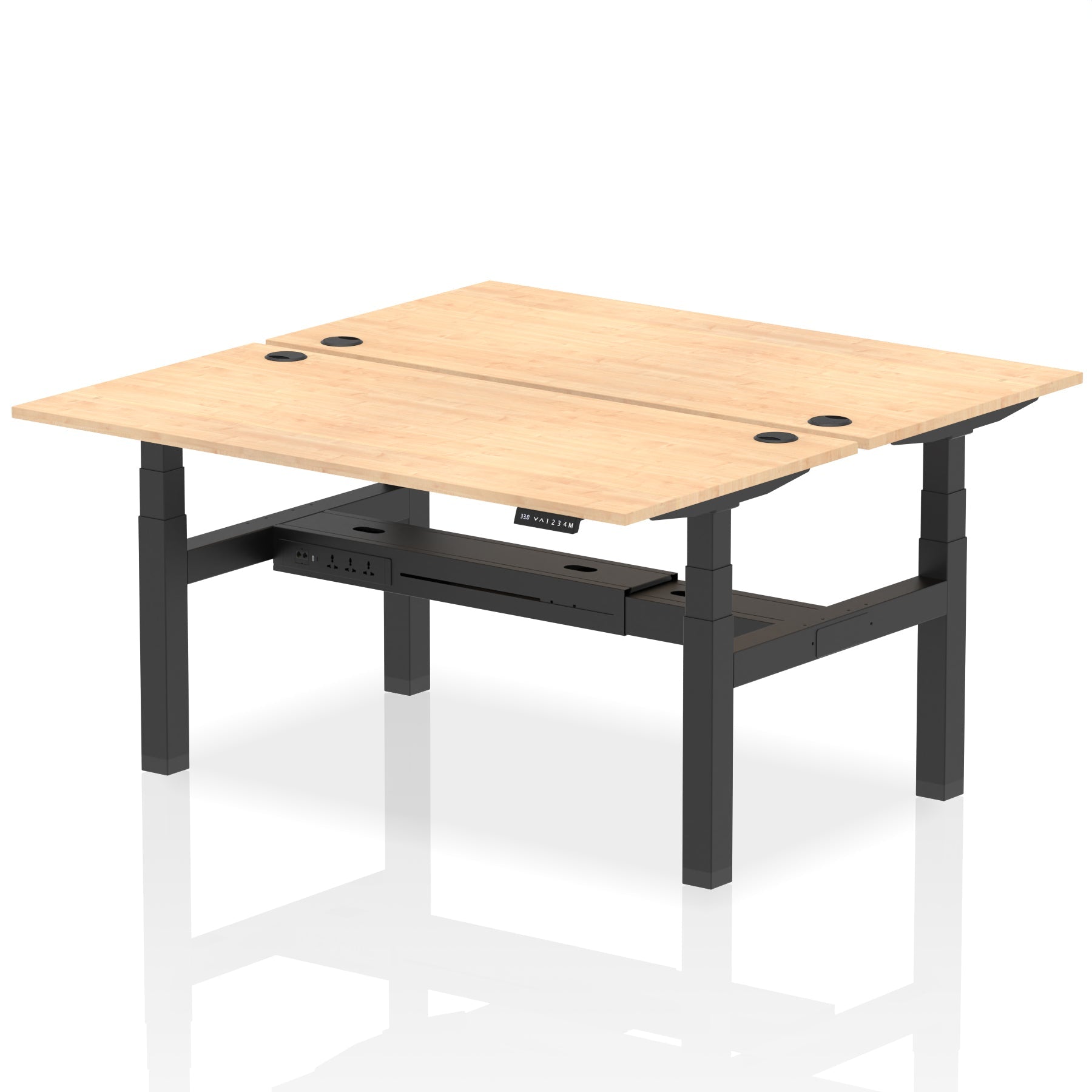 Air Back-to-Back Height Adjustable Bench Desk - 2 Person dynamic  Desk Top  Maple Width 160cm
