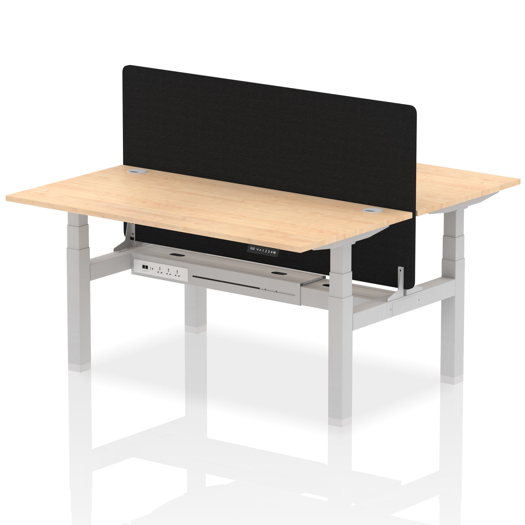 Air Back-to-Back Height Adjustable Bench Desk - 2 Person with Black Straight Screen dynamic  Desk Top  Maple Width 160cm