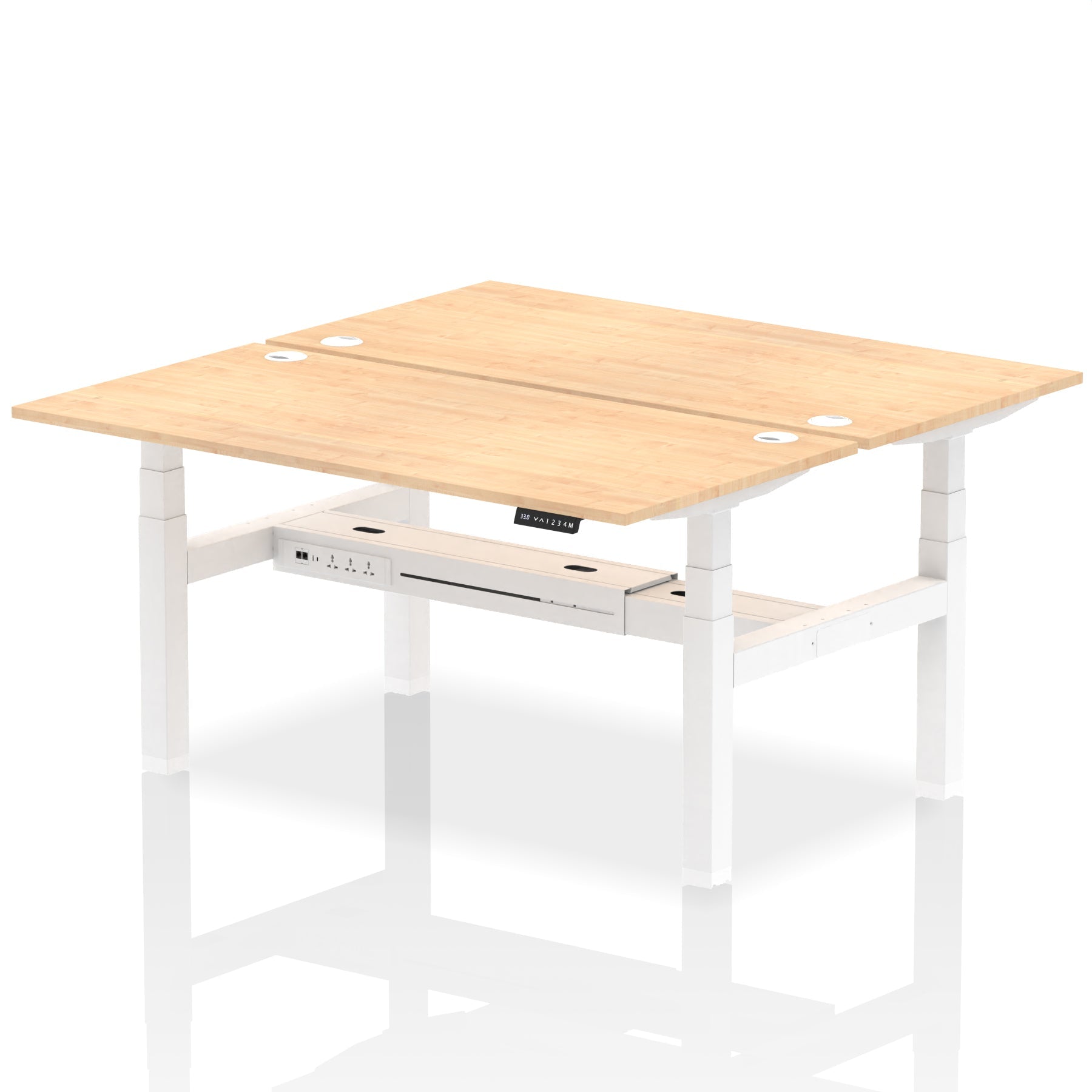 Air Back-to-Back Height Adjustable Bench Desk - 2 Person dynamic  Desk Top  Maple Width 160cm