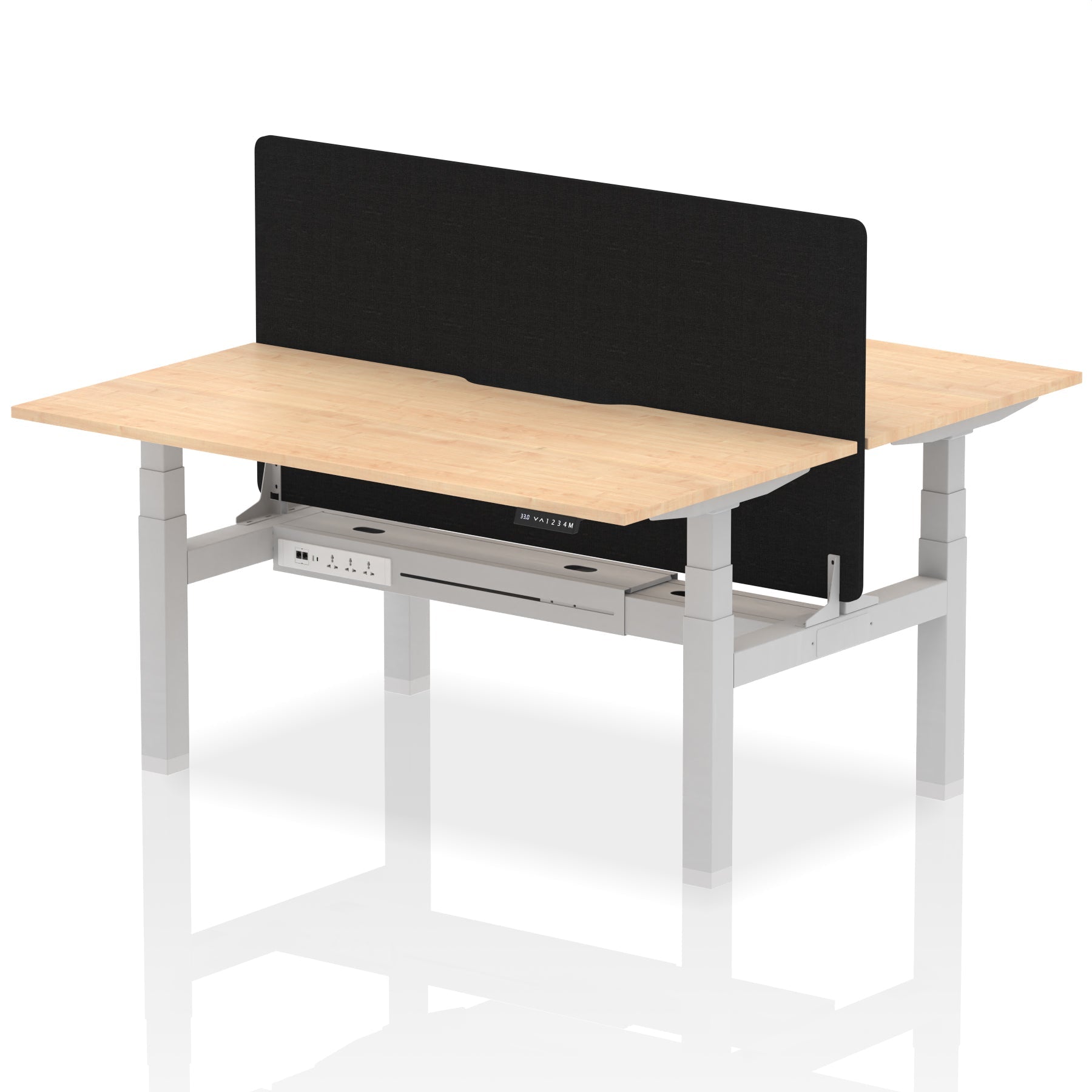 Air Back-to-Back curve Edge Height Adjustable Bench Desk - 2 Person Black Screen dynamic  Desk Top  Maple Width 160cm