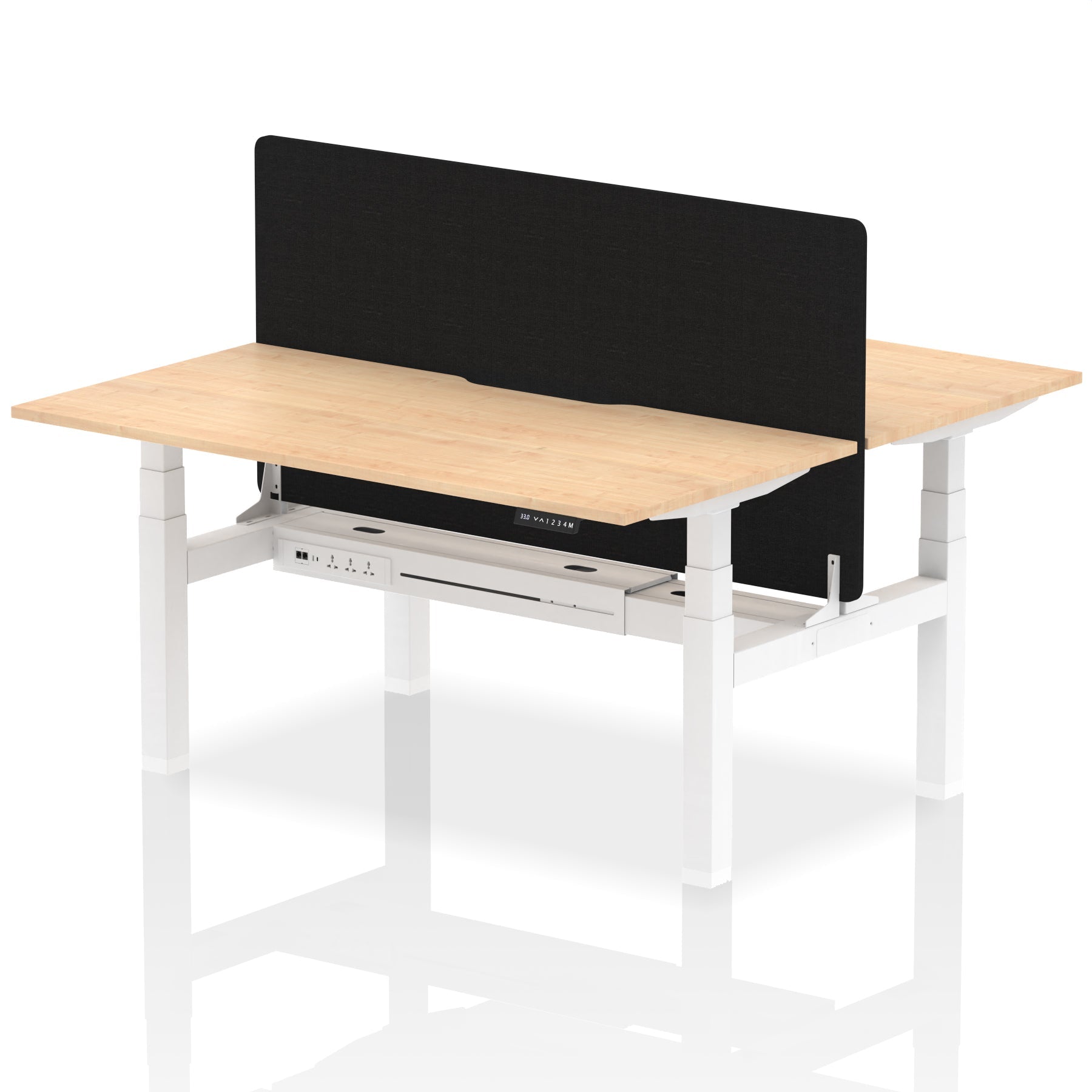 Air Back-to-Back curve Edge Height Adjustable Bench Desk - 2 Person Black Screen dynamic  Desk Top  Maple Width 160cm