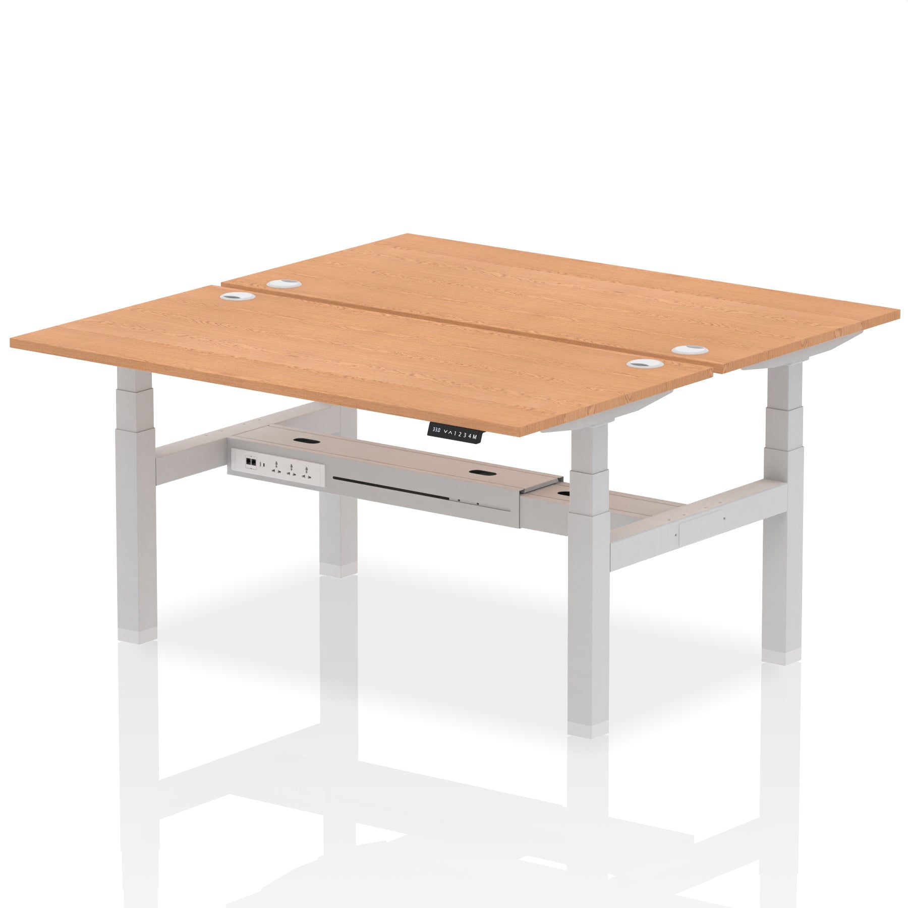 Air Back-to-Back Height Adjustable Bench Desk - 2 Person dynamic  Desk Top  Oak Width 160cm