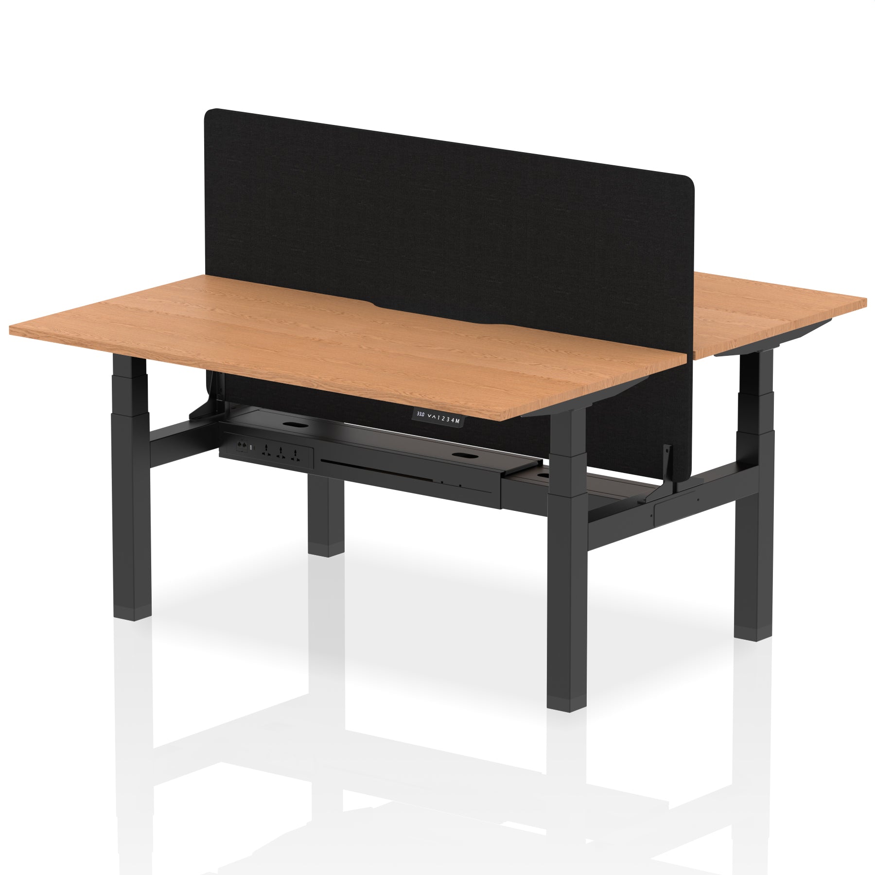 Air Back-to-Back curve Edge Height Adjustable Bench Desk - 2 Person Black Screen dynamic  Desk Top  Maple Width 160cm