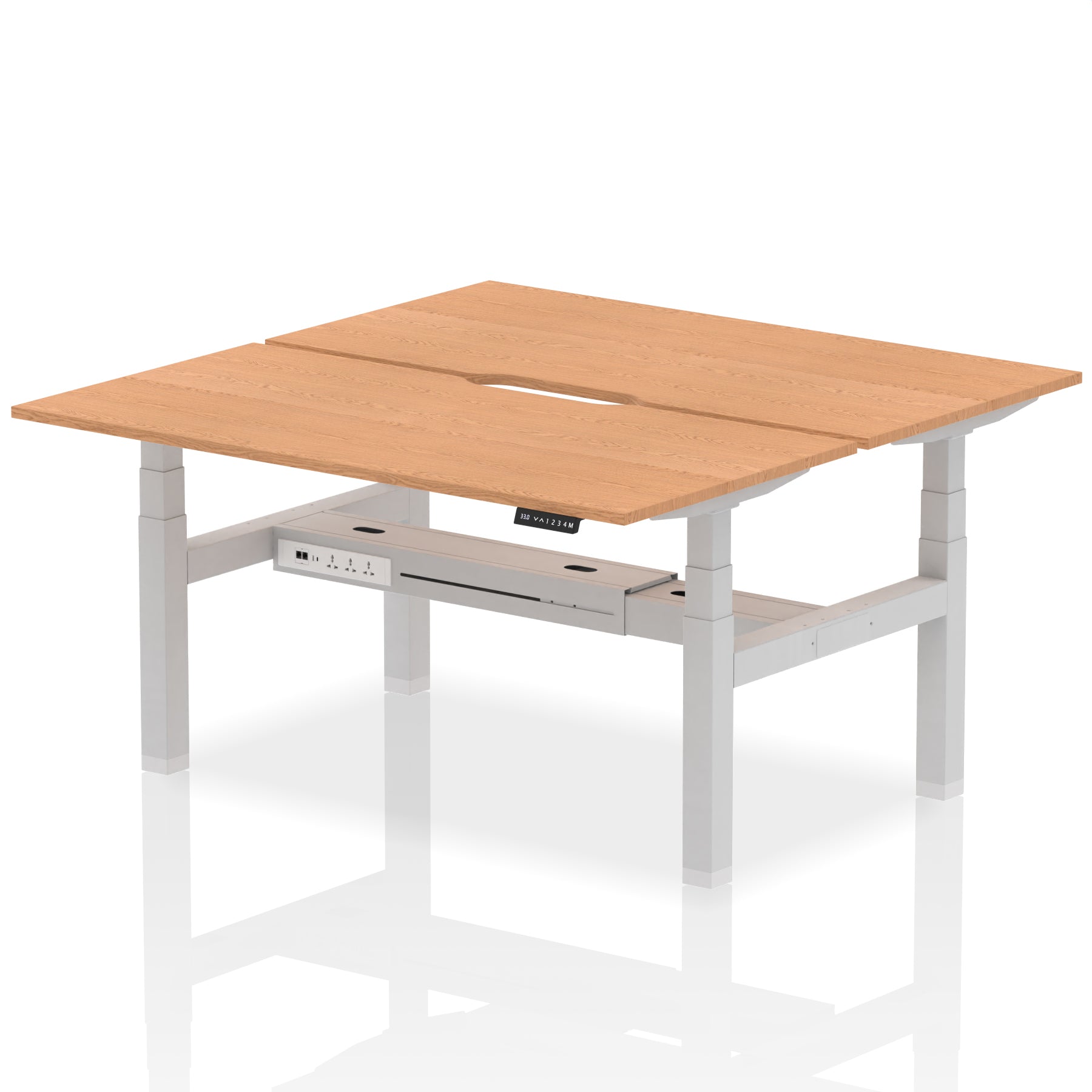 Air Back-to-Back Scalloped Edge Height Adjustable Bench Desk - 2 Person dynamic  Desk Top  Oak Width 160cm