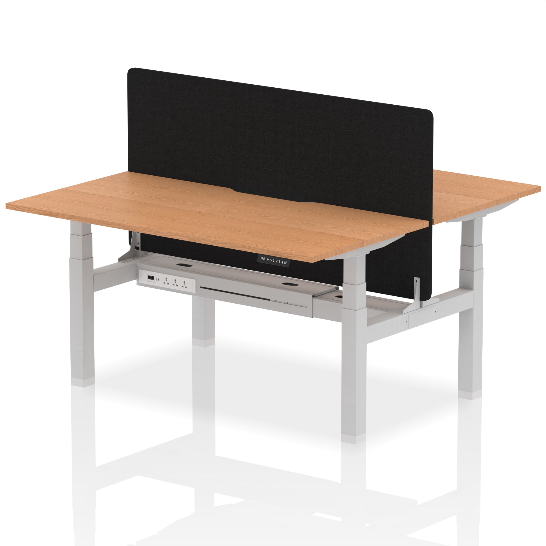 Air Back-to-Back curve Edge Height Adjustable Bench Desk - 2 Person Black Screen dynamic  Desk Top  Oak Width 160cm