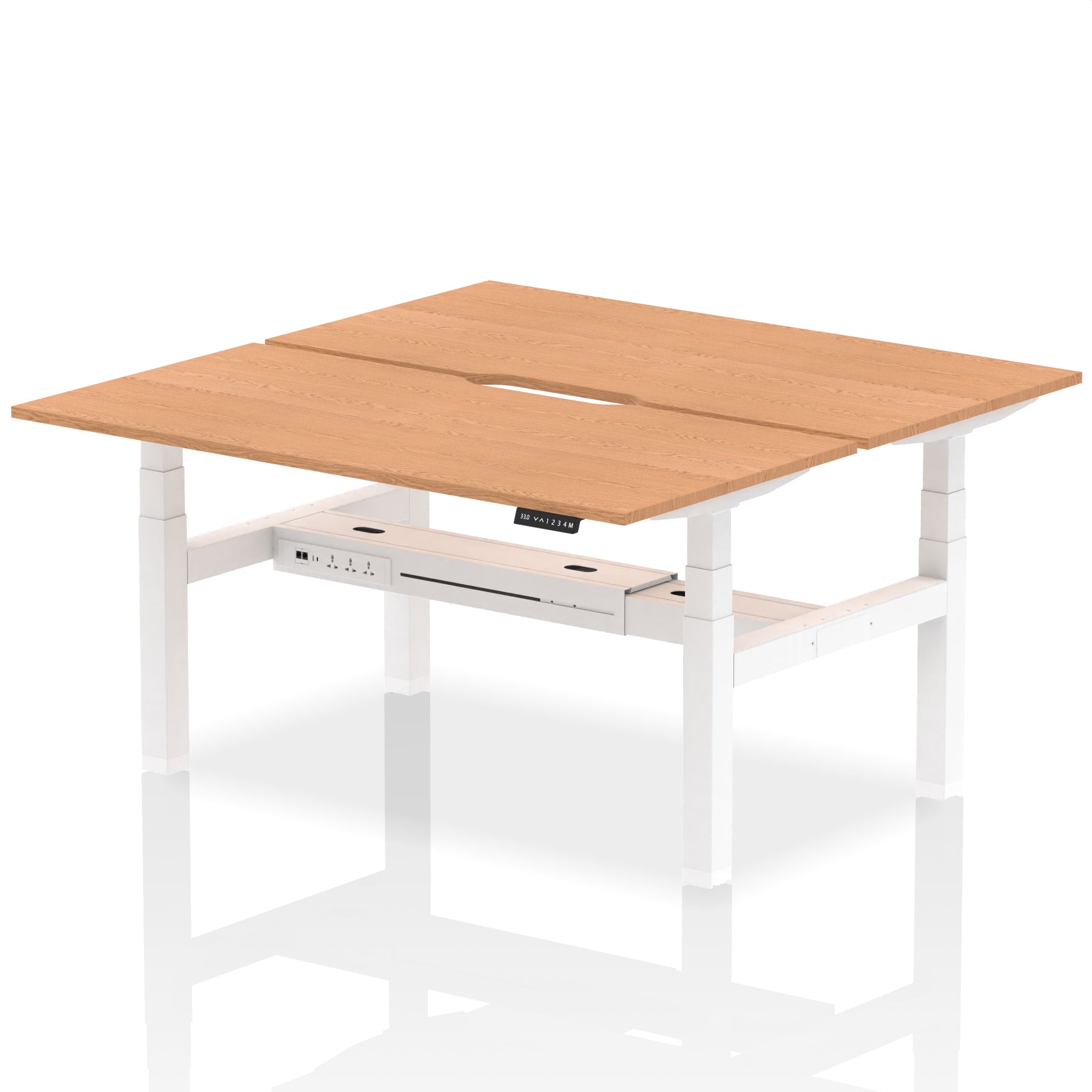 Air Back-to-Back Scalloped Edge Height Adjustable Bench Desk - 2 Person dynamic  Desk Top  Oak Width 160cm