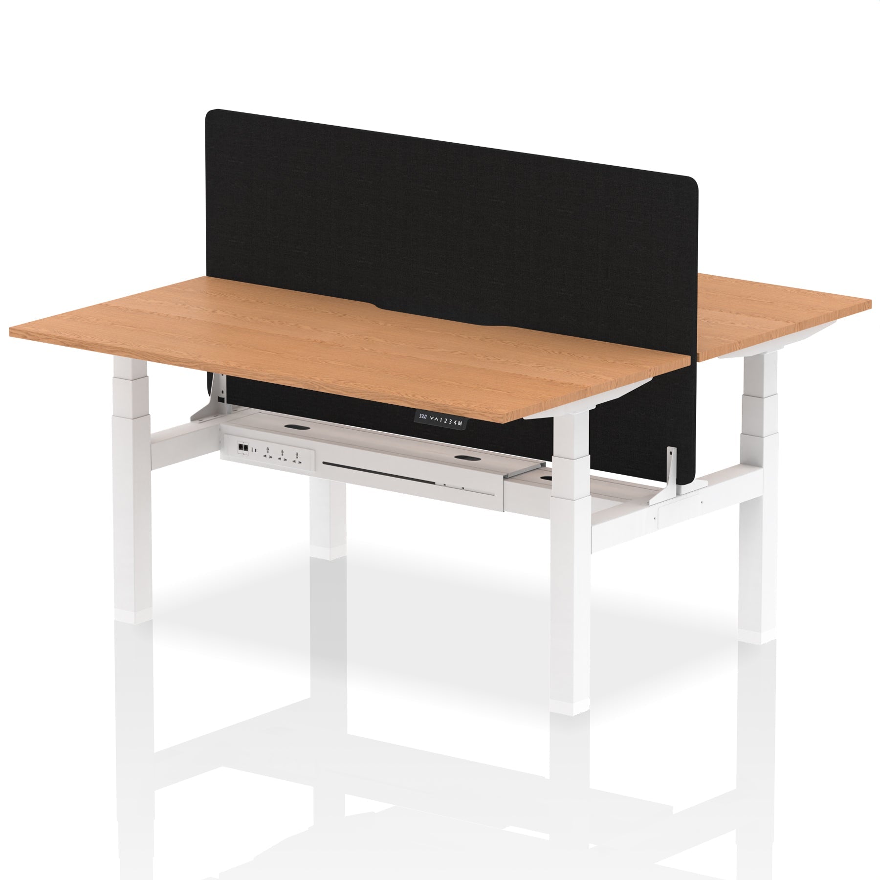 Air Back-to-Back curve Edge Height Adjustable Bench Desk - 2 Person Black Screen dynamic  Desk Top  Oak Width 160cm