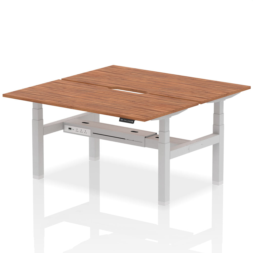 Air Back-to-Back Scalloped Edge Height Adjustable Bench Desk - 2 Person dynamic  Desk Top  Walnut Width 160cm