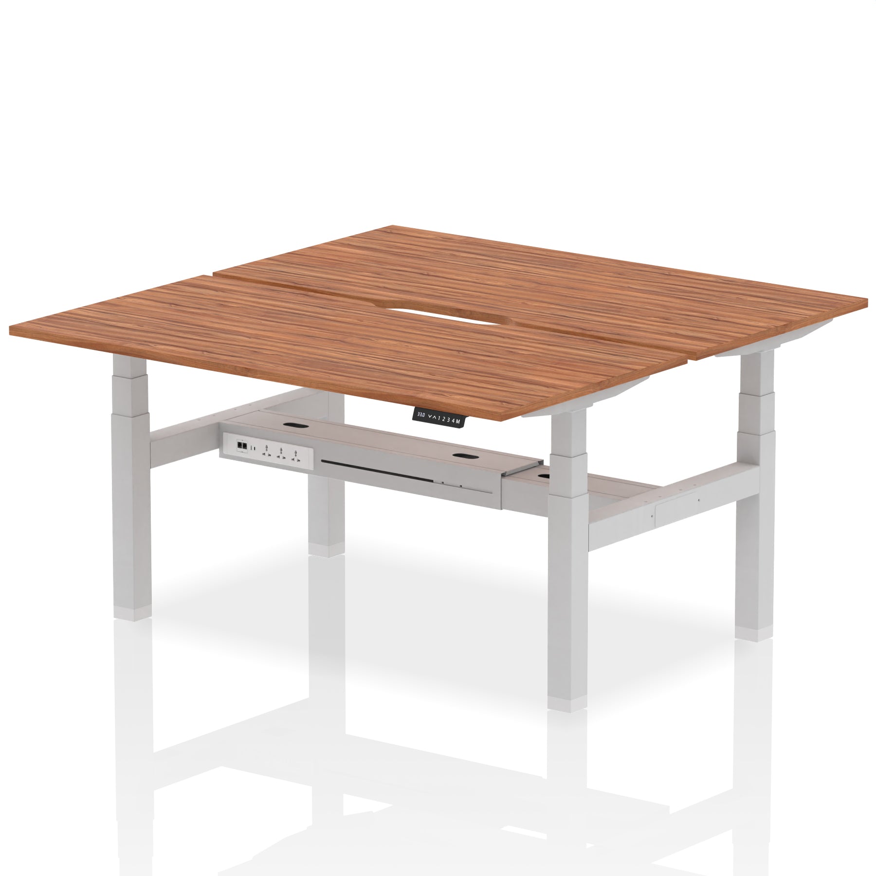 Air Back-to-Back Scalloped Edge Height Adjustable Bench Desk - 2 Person dynamic  Desk Top  Walnut Width 160cm