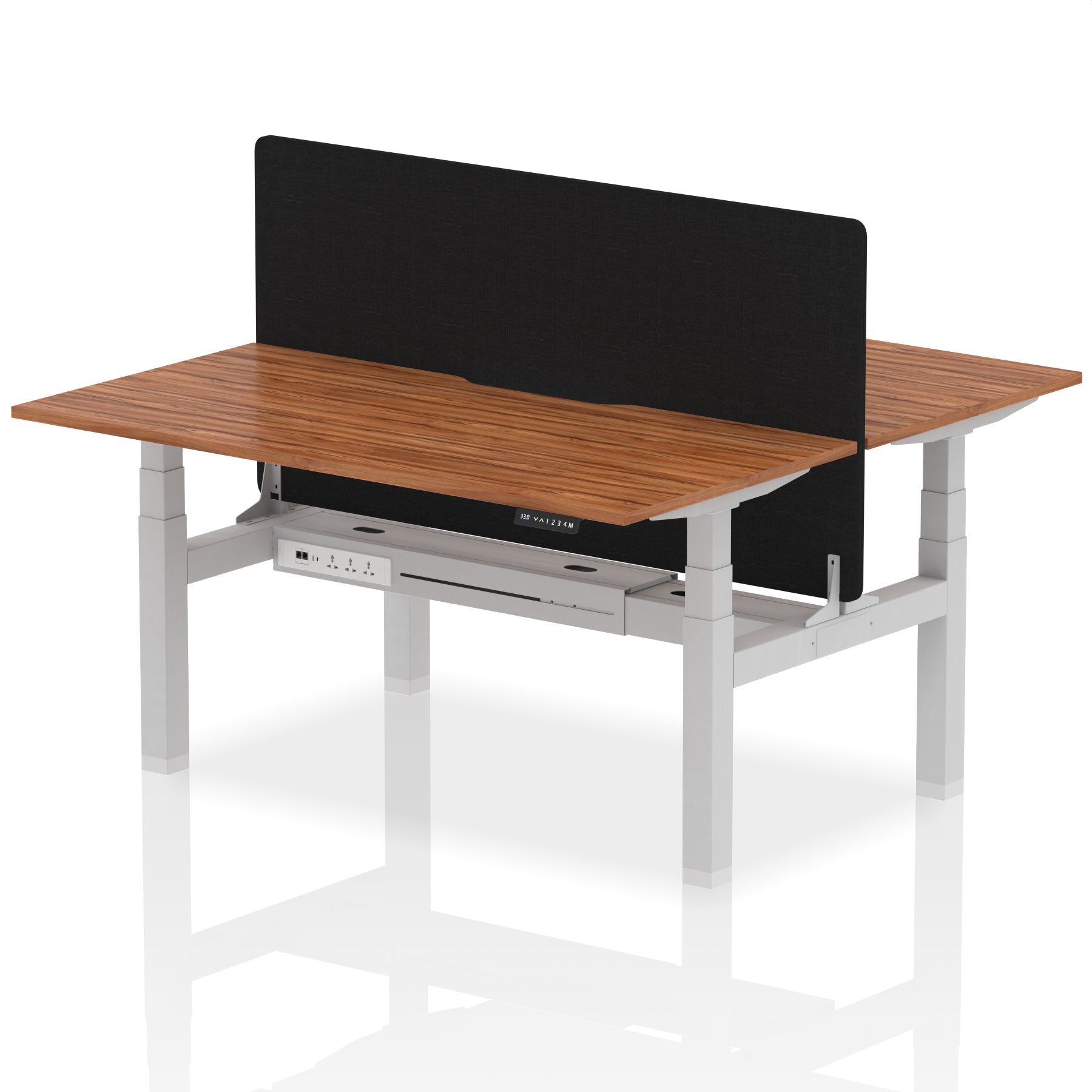 Air Back-to-Back curve Edge Height Adjustable Bench Desk - 2 Person Black Screen dynamic  Desk Top  Walnut Width 160cm