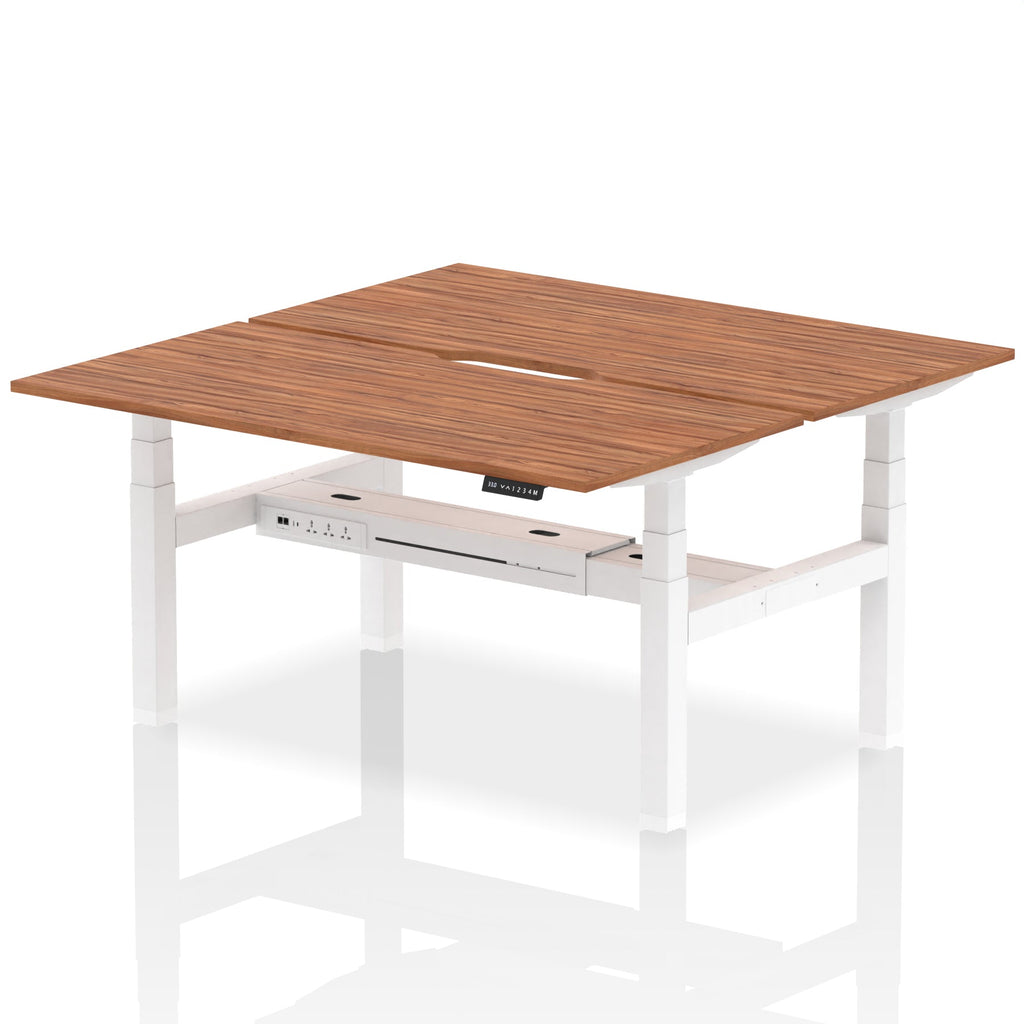 Air Back-to-Back Scalloped Edge Height Adjustable Bench Desk - 2 Person dynamic  Desk Top  Walnut Width 160cm